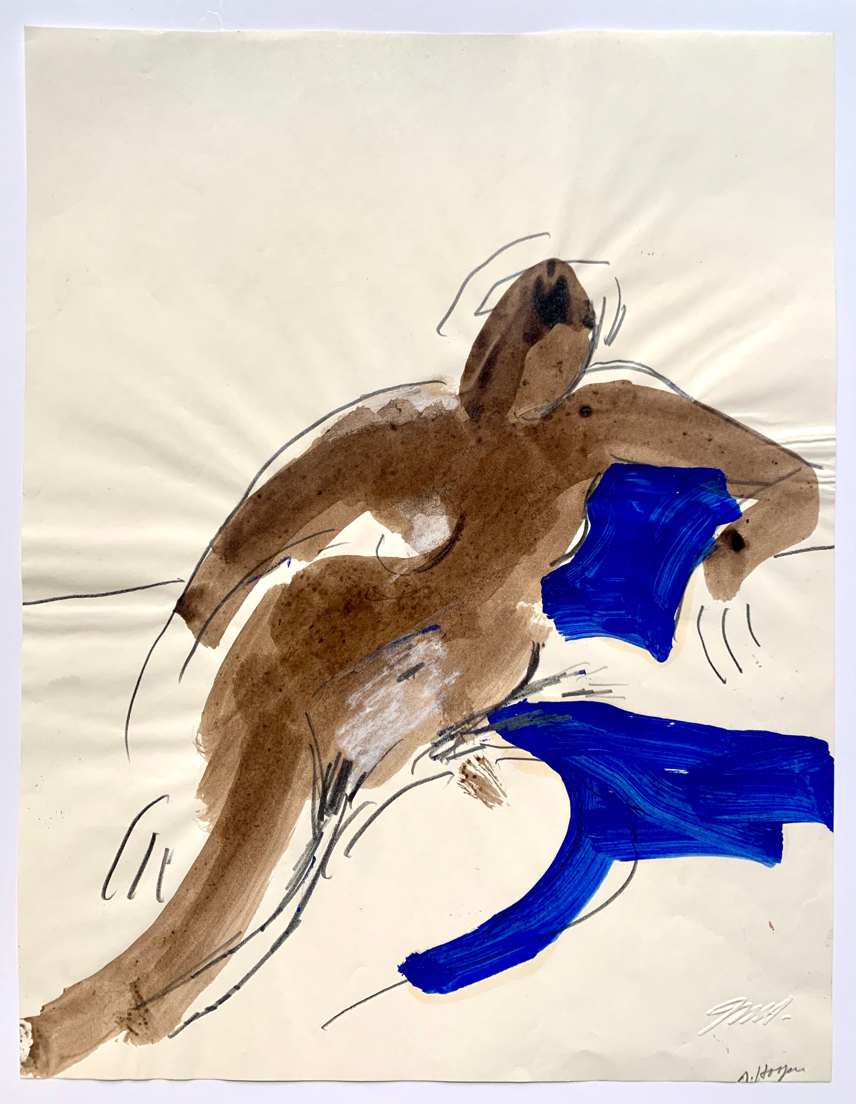 American Modernist Jack Hooper "Female Nude with Blue" Original Painting