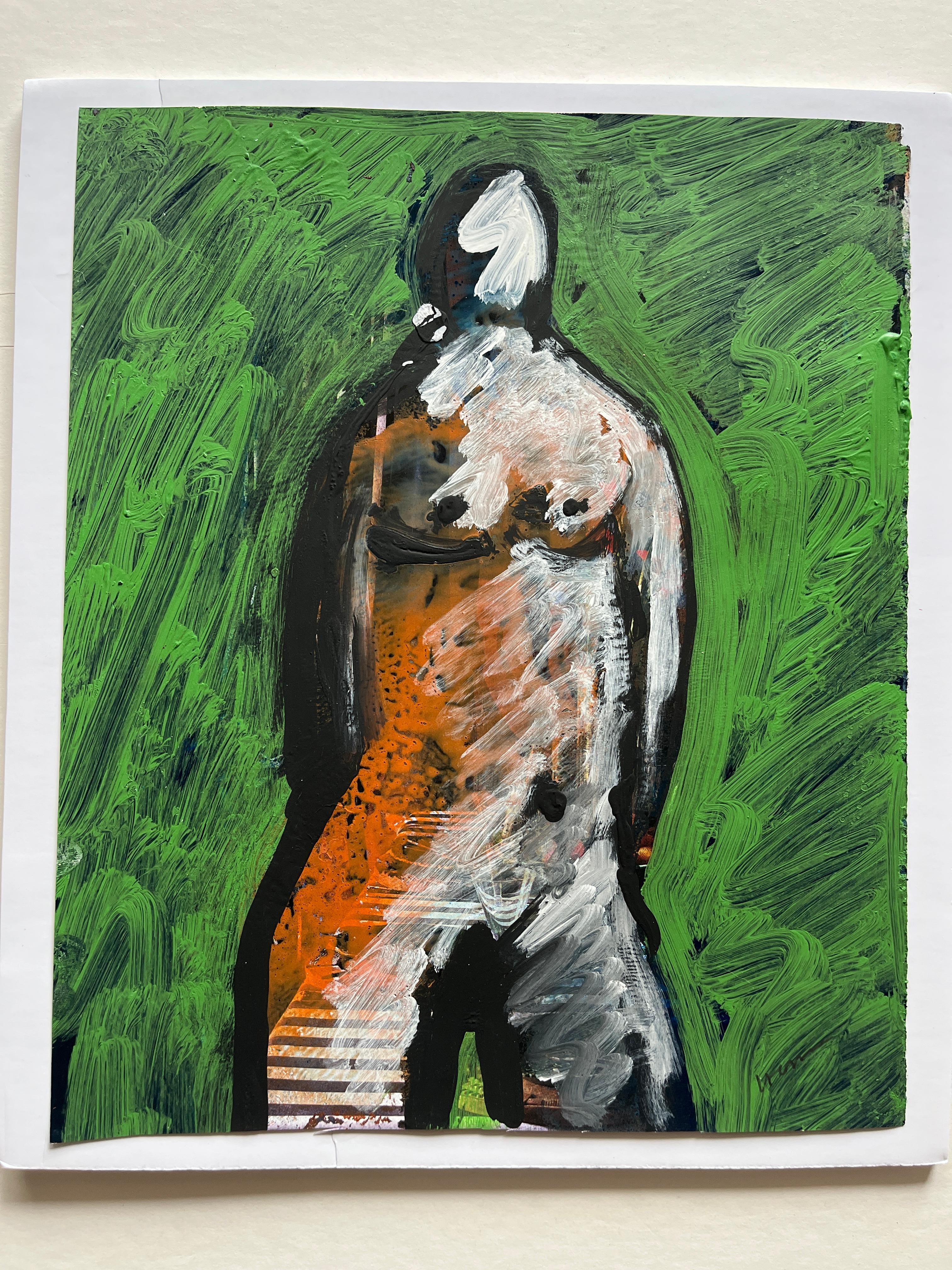 Jack Hooper
"Desnudo Verde 1"
c. 1980s
Pintura acrílica sobre página de revista
9 "x10,75", marco de galería de madera negra montaje flotante 11 "x14"
Firmado a lápiz abajo a la derecha

El distintivo enfoque artístico de Hooper queda ejemplificado