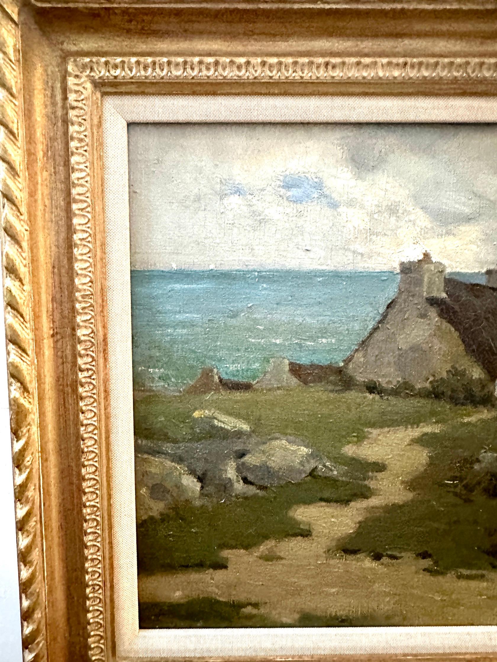 Französische impressionistische bretonische Landschaft des 19. Jahrhunderts mit Landhaus, Figuren  im Angebot 2
