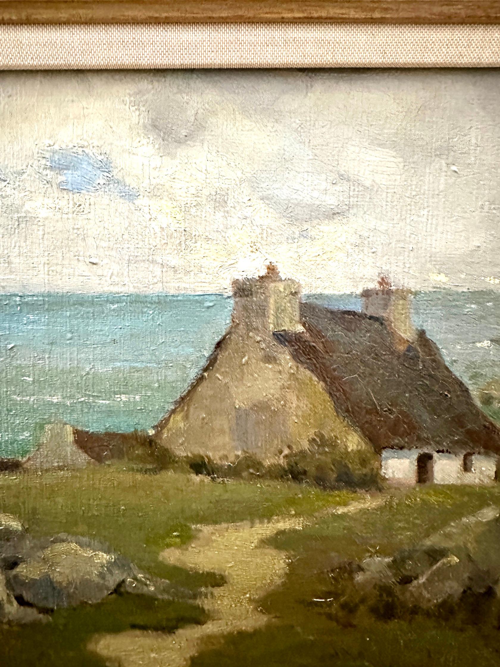 Französische impressionistische bretonische Landschaft des 19. Jahrhunderts mit Landhaus, Figuren  im Angebot 3