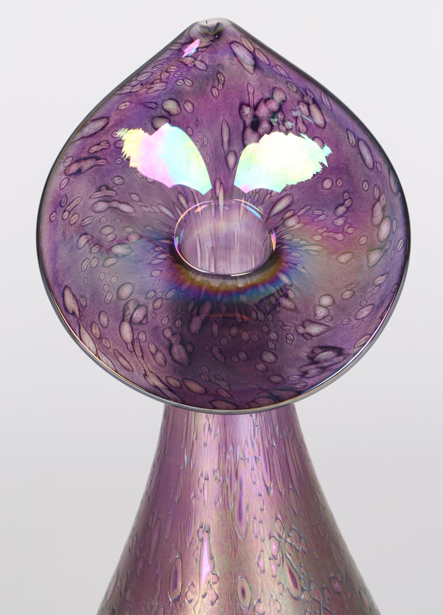 Jack in the Pulpit Floral Style Iridescent Art Glass Vase For Sale 3