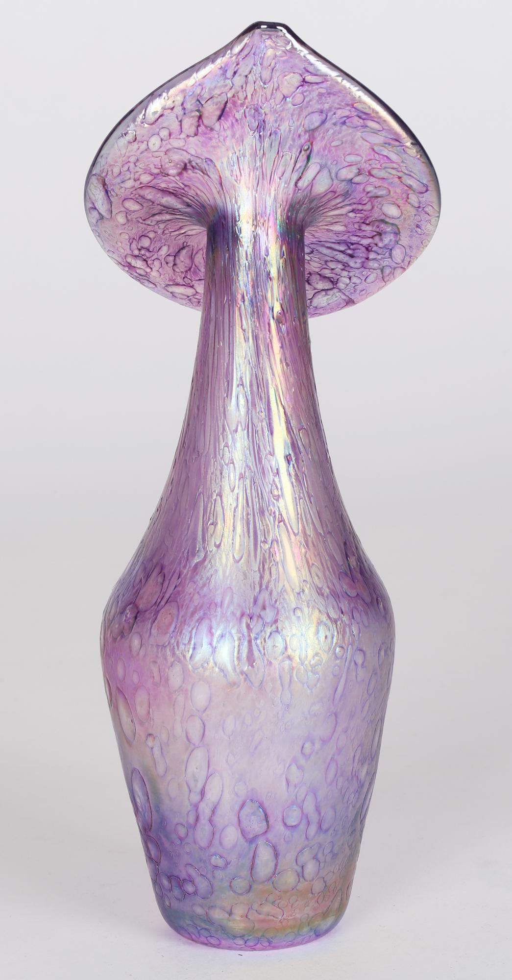 Hand-Crafted Jack in the Pulpit Floral Style Iridescent Art Glass Vase For Sale
