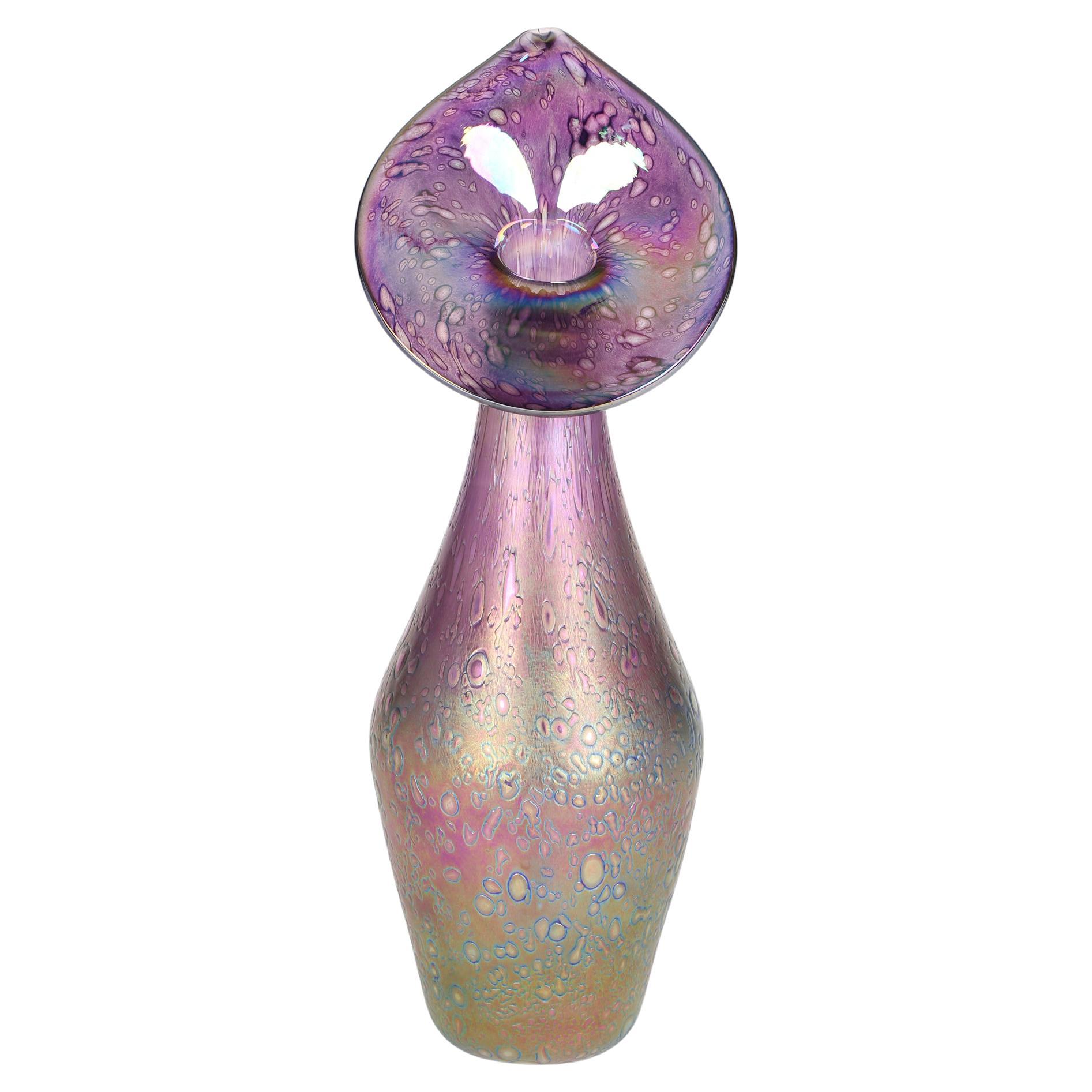 Jack in the Pulpit Floral Style Iridescent Art Glass Vase For Sale