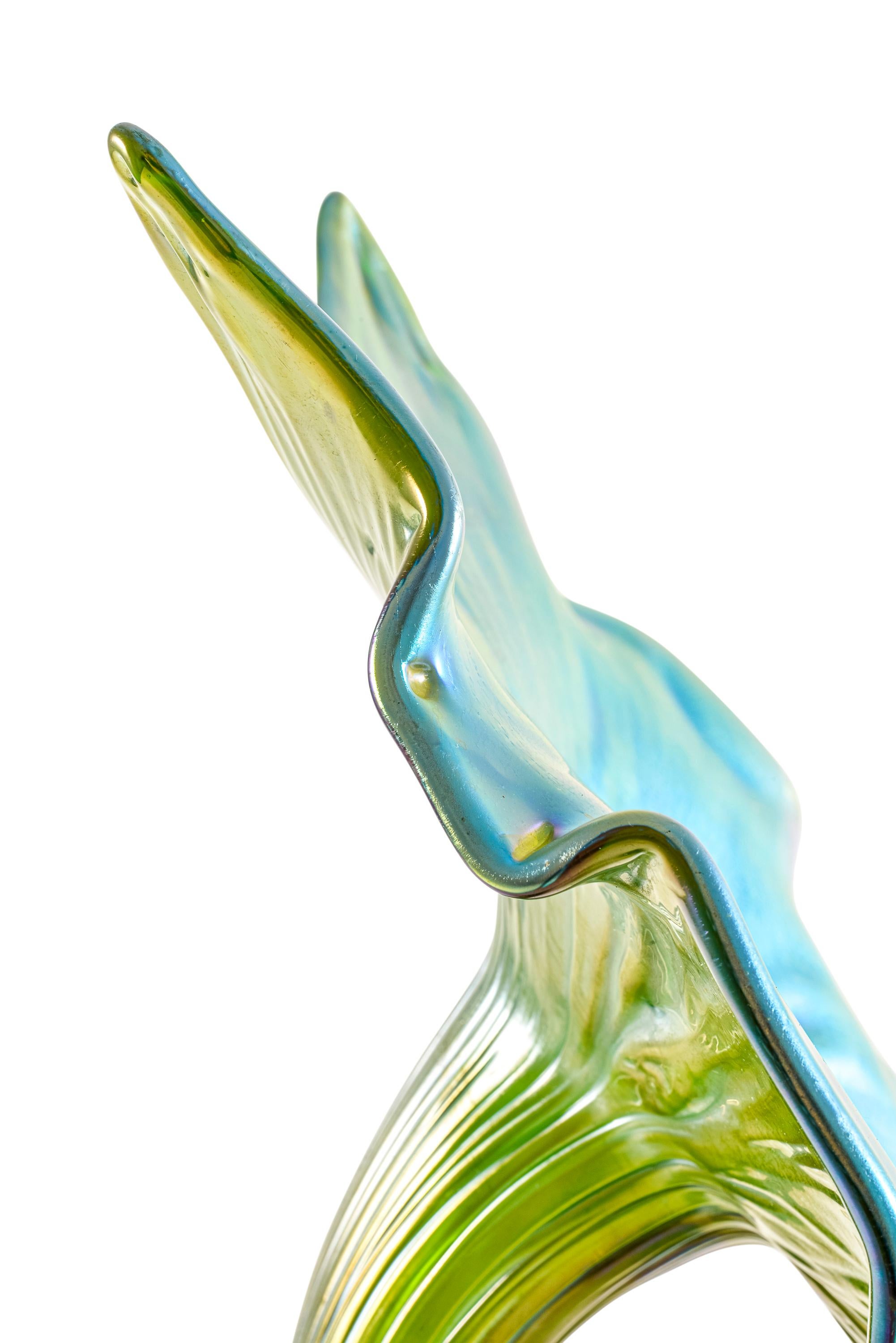 Late 19th Century Jack-in-the-Pulpit Flower Vase Loetz Glass circa 1899 Austrian Jugendstil Green For Sale