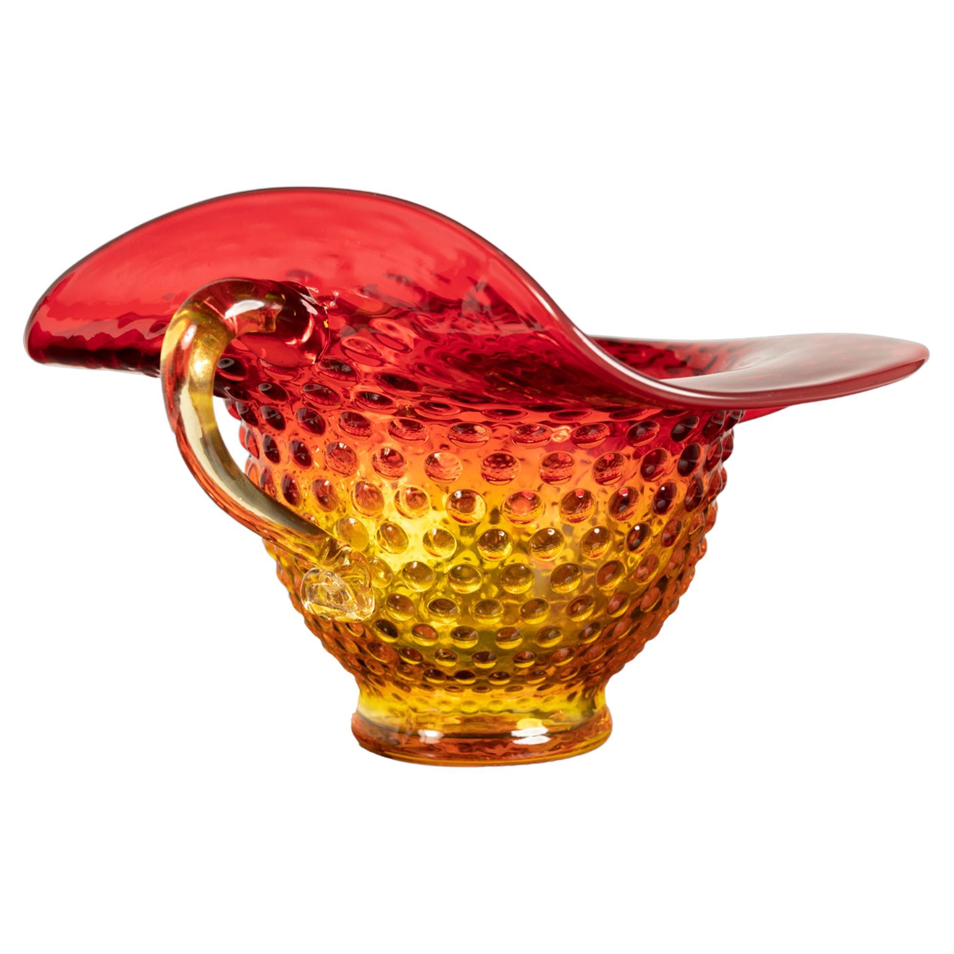 Jack in the Pulpit Style Mid Century Hobnail Amberina Glass Pitcher Vase