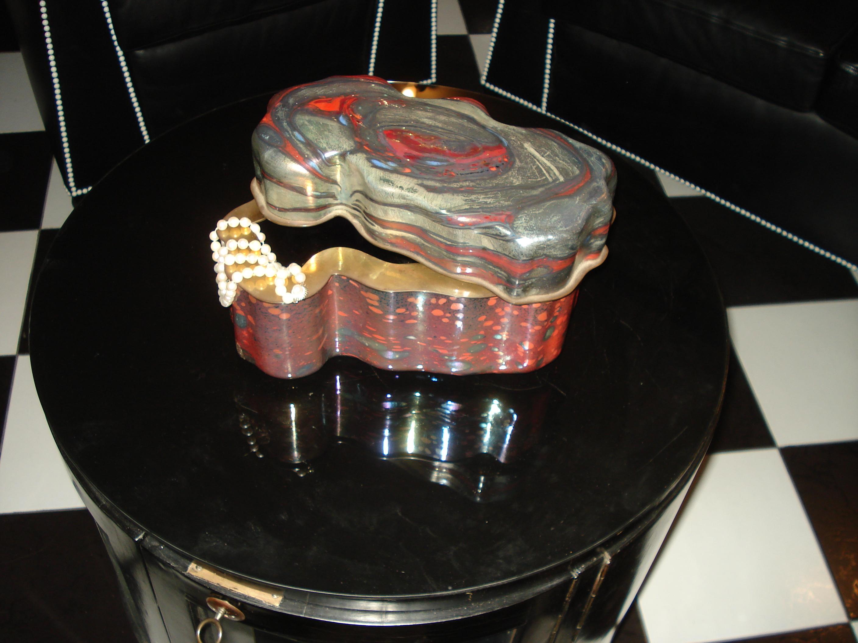 Hand-Carved Jack Ink – Large Studio Glass Lidded Box Signed 