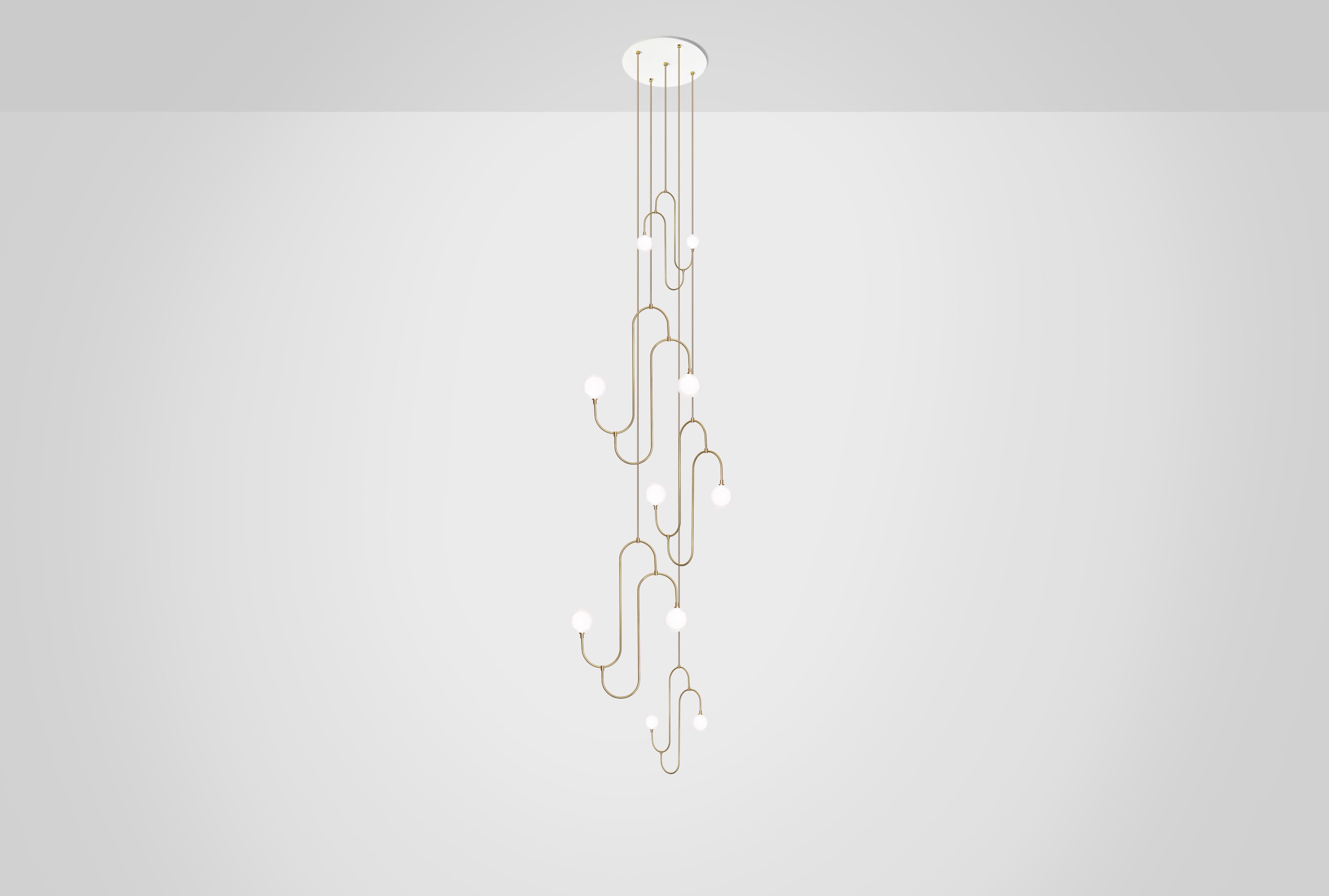 Moderne Lampe à suspension Jack & Jill 5 pièces Orbe en verre laiton et cristal avec LED G12 en vente