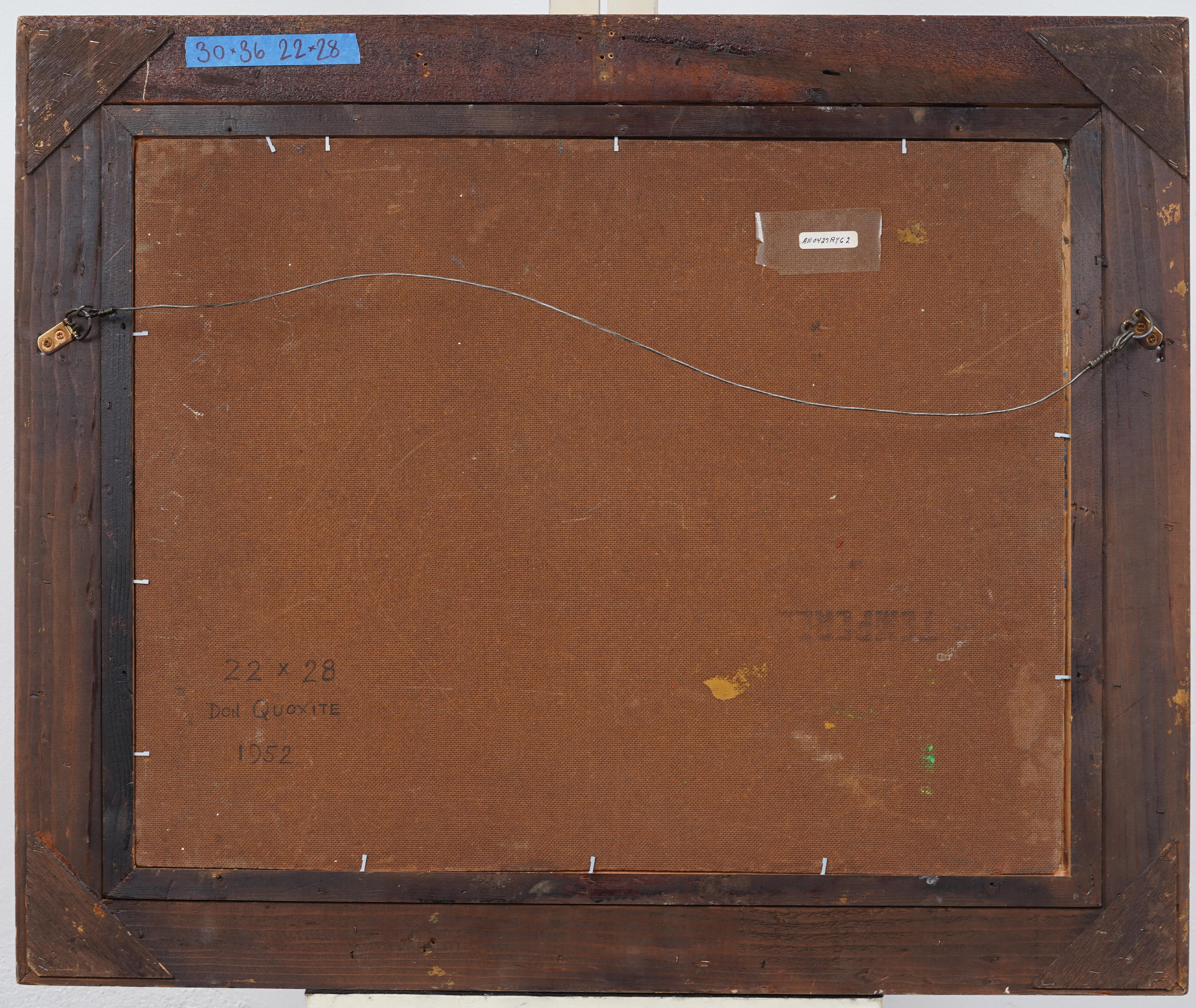 Antiguo cuadro al óleo abstracto figurativo modernista americano de mediados de siglo enmarcado en venta 3