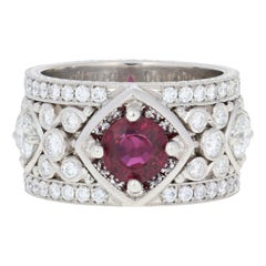 Jack Kelége 3.26 Carat Round Cut Ruby and Diamond Ring, 900 Platinum AGL