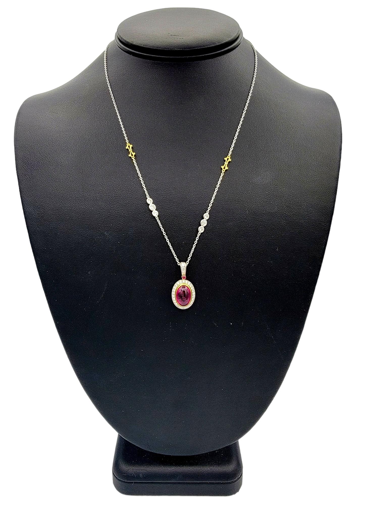 Jack Kelege Pink Tourmaline and Diamond Halo Pendant Necklace in 18 Karat Gold For Sale 3