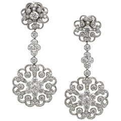 Jack Kelege Platinum 3.43 Carat Diamond Flower Convertible Earrings