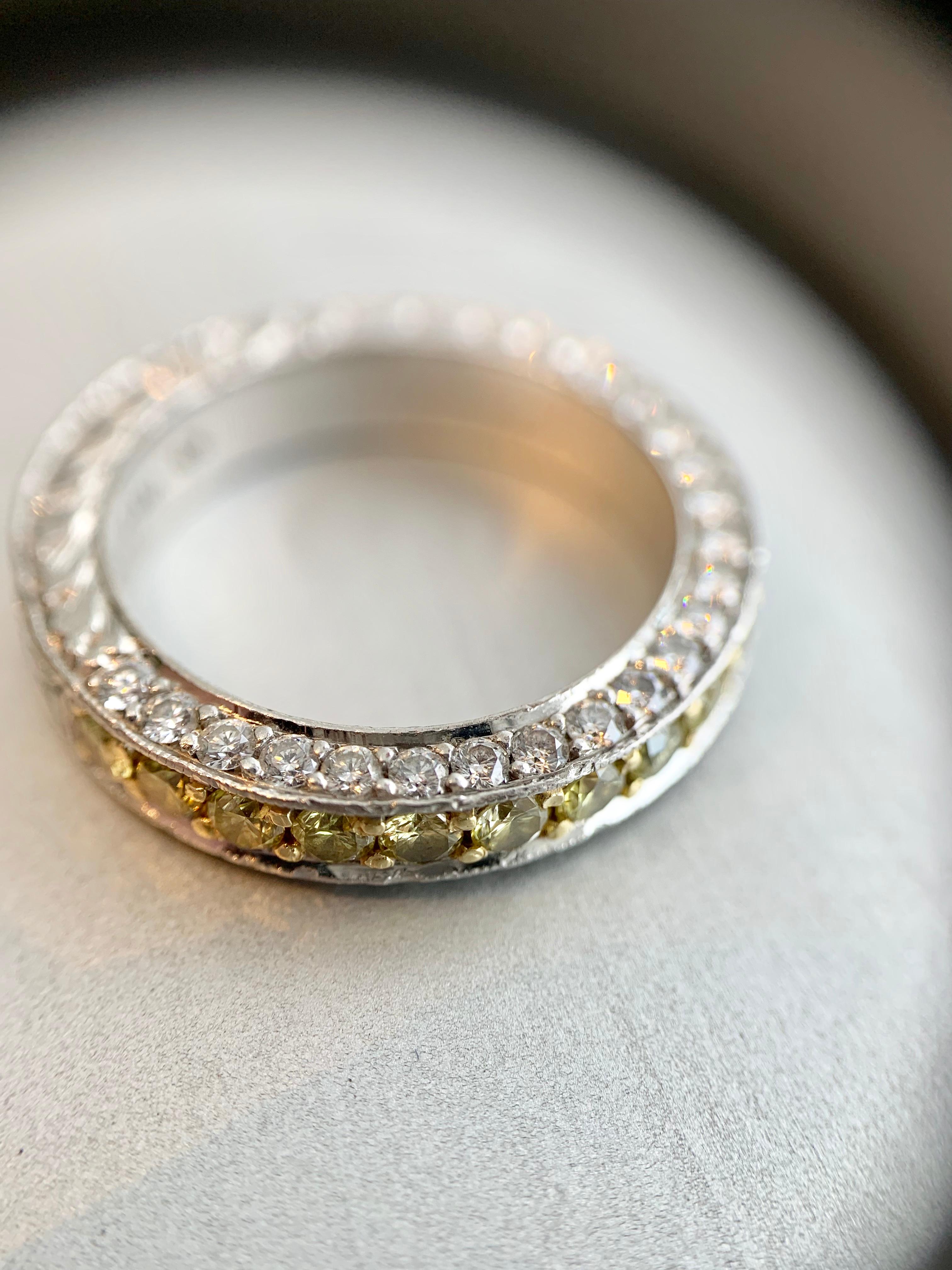 Jack Kelége Platinum White and Yellow Diamond Band For Sale 3