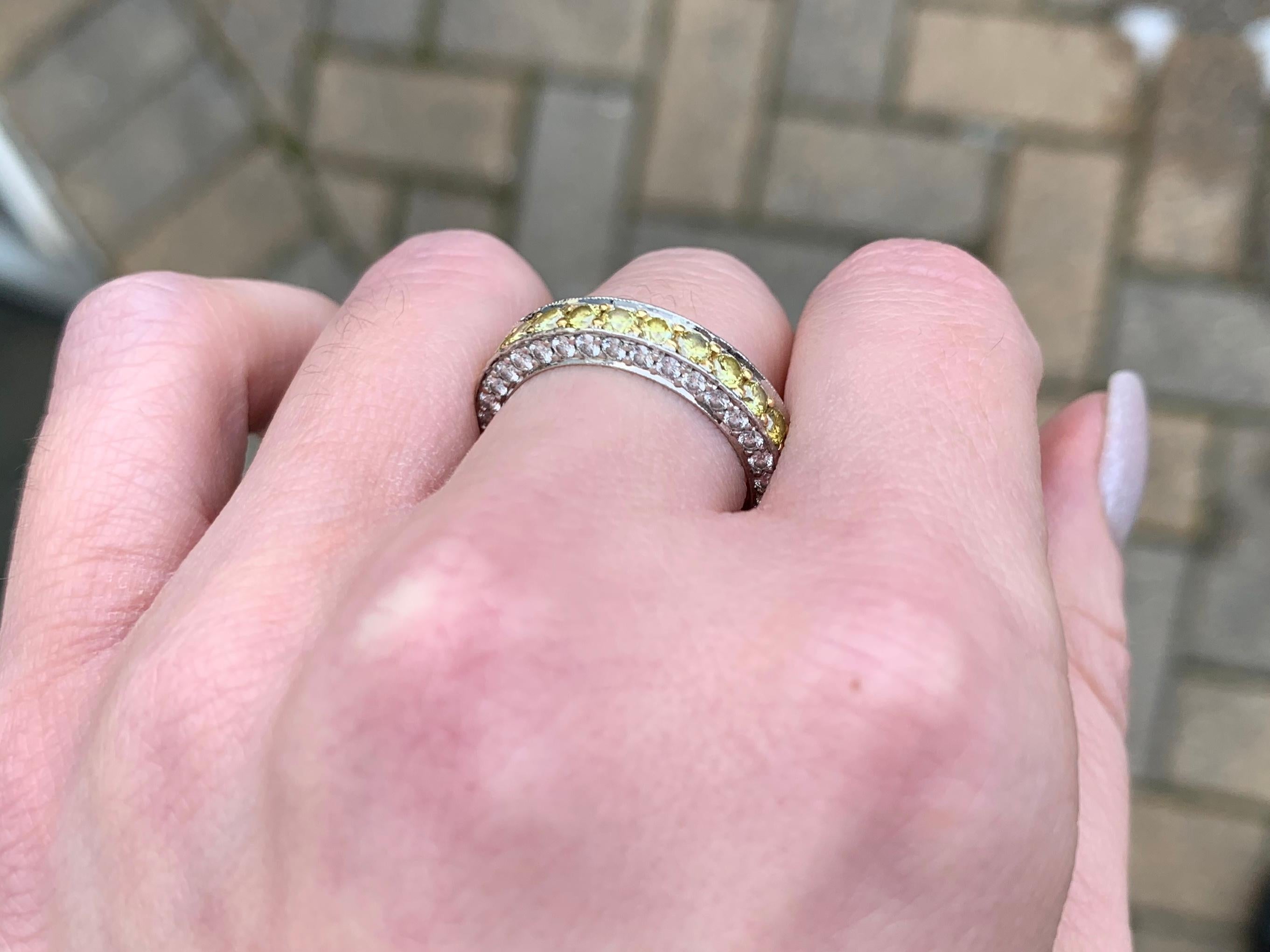 Jack Kelége Platinum White and Yellow Diamond Band For Sale 7