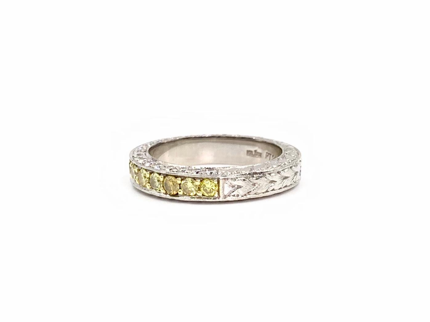 Jack Kelége Platinum White and Yellow Diamond Band In Good Condition For Sale In Pikesville, MD