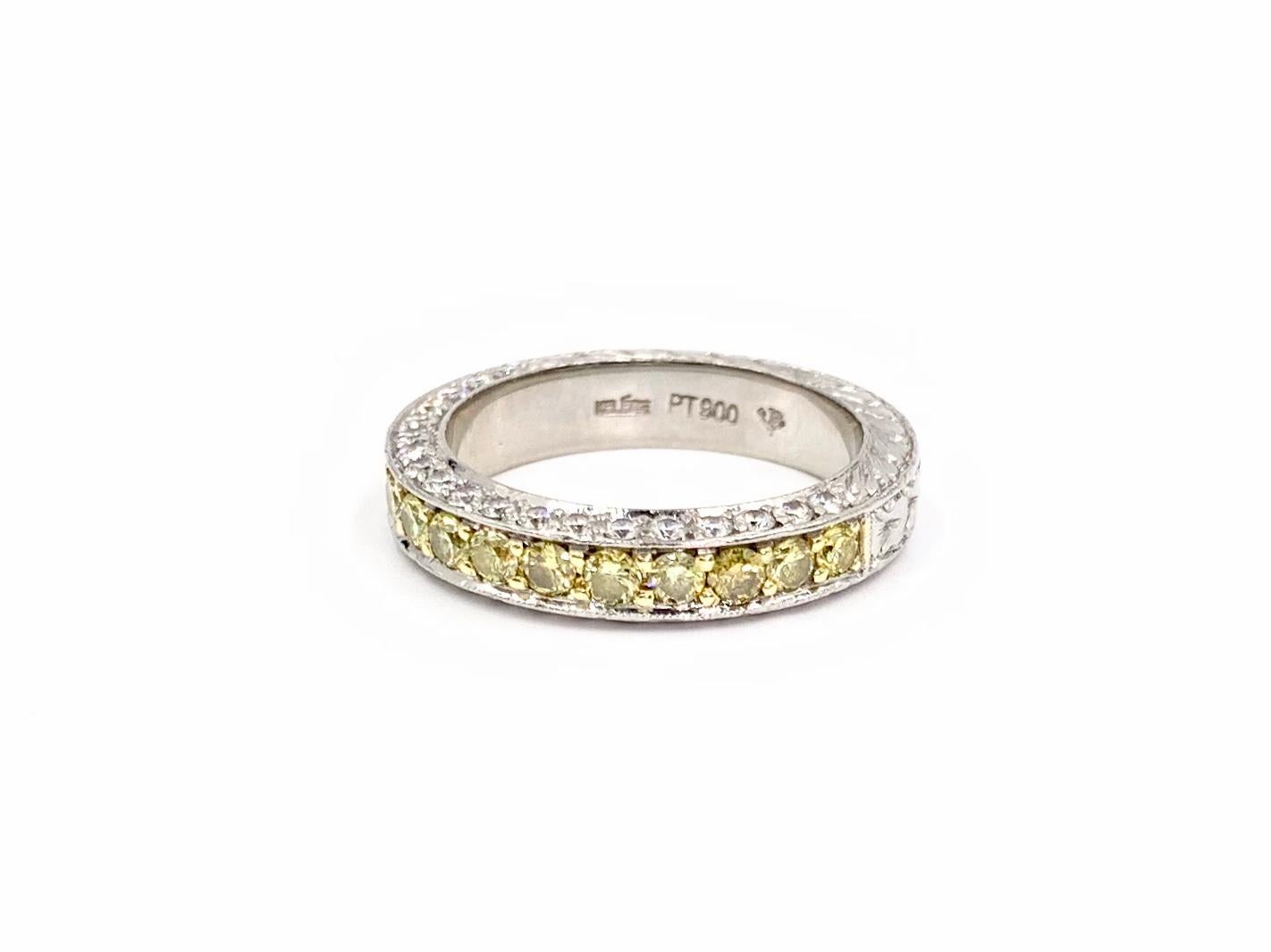 Women's or Men's Jack Kelége Platinum White and Yellow Diamond Band For Sale