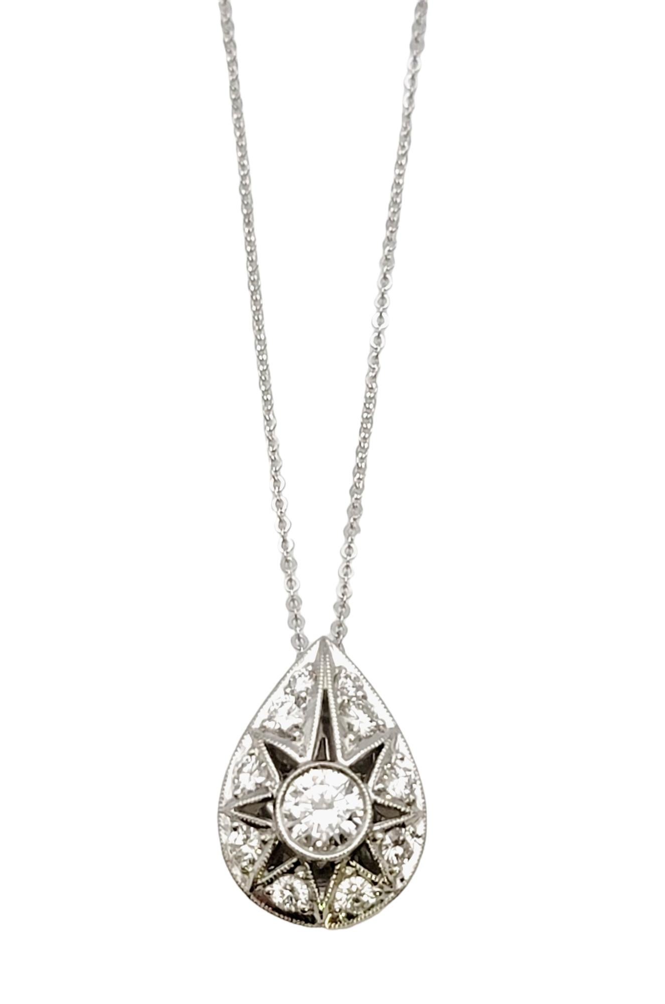 Women's Jack Kelege Teardrop Shaped Diamond Starburst Design Platinum Enhancer Pendant For Sale