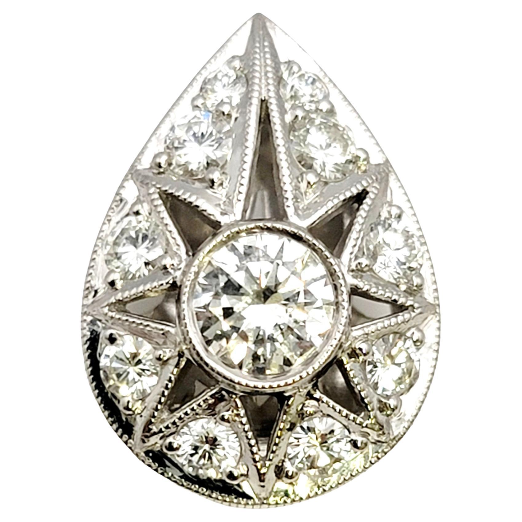 Jack Kelege Teardrop Shaped Diamond Starburst Design Platinum Enhancer Pendant For Sale