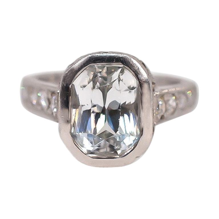 Jack Kelege White Sapphire and Diamond Bezel Pave Ring Platinum For Sale