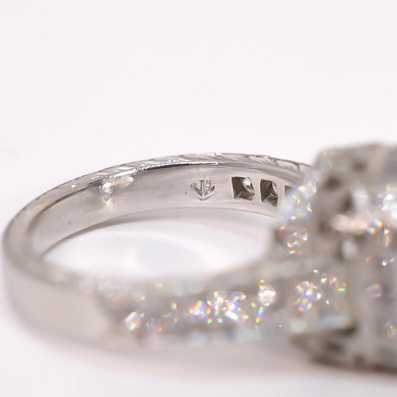 Radiant Cut Jack Kelege White Sapphire and Diamond Bezel Pave Ring Platinum For Sale