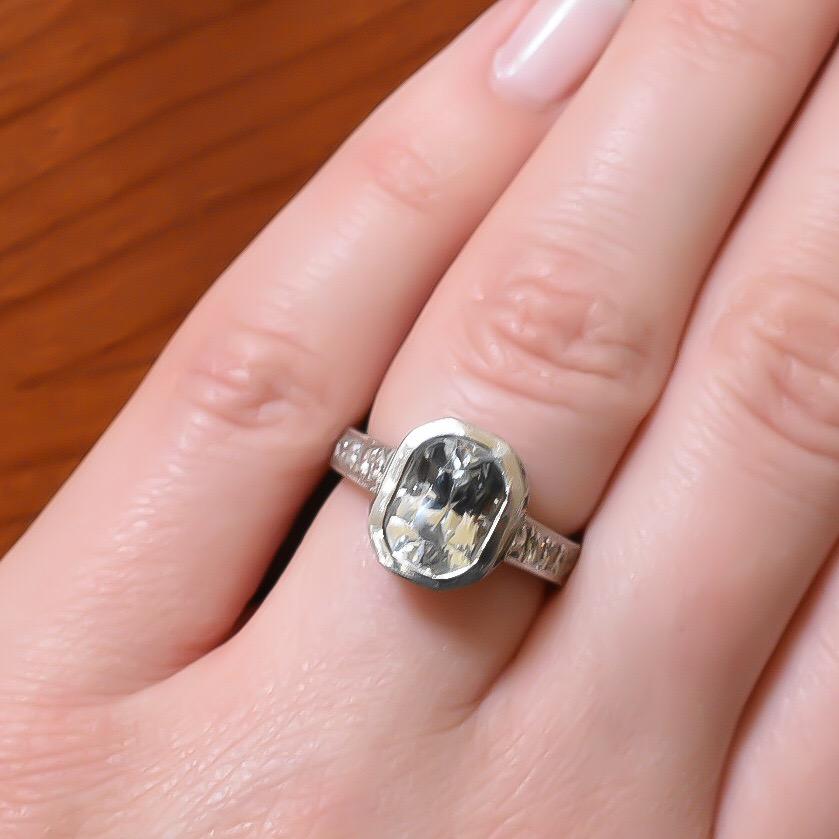 Women's Jack Kelege White Sapphire and Diamond Bezel Pave Ring Platinum For Sale