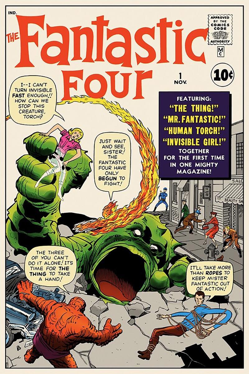Fantastische Vier #1 

Die Fantastischen Vier sind ein fiktives Superheldenteam, das in amerikanischen Comics des Verlags Marvel Comics erscheint. Die Gruppe debütierte in Fantastic Four #1 (Cover vom Nov. 1961).  Die vier Personen, die traditionell