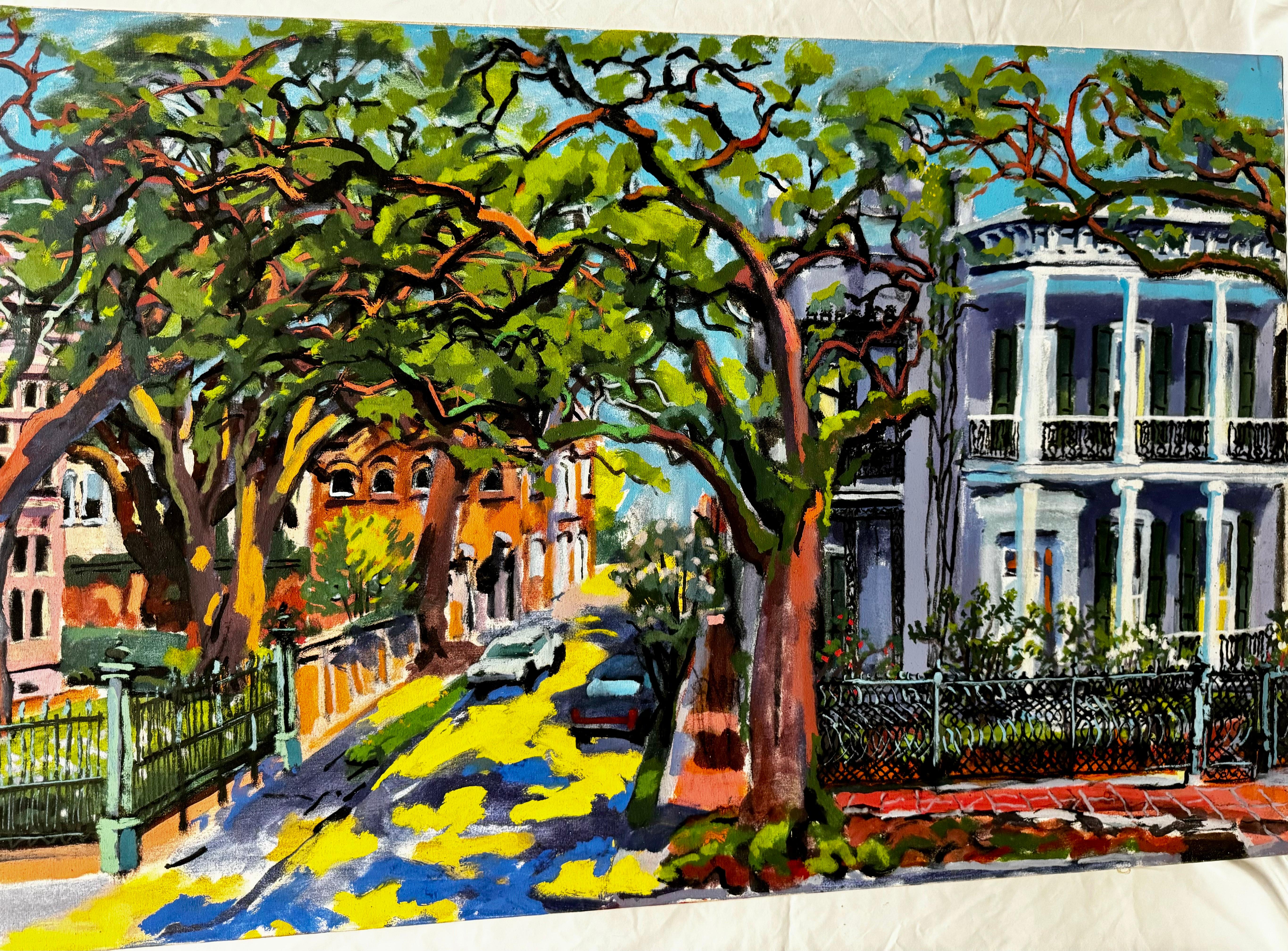 The Carol Crawford House, First Street, New Orleans Garden District (quartier des jardins) - Painting de Jack Kleinberg