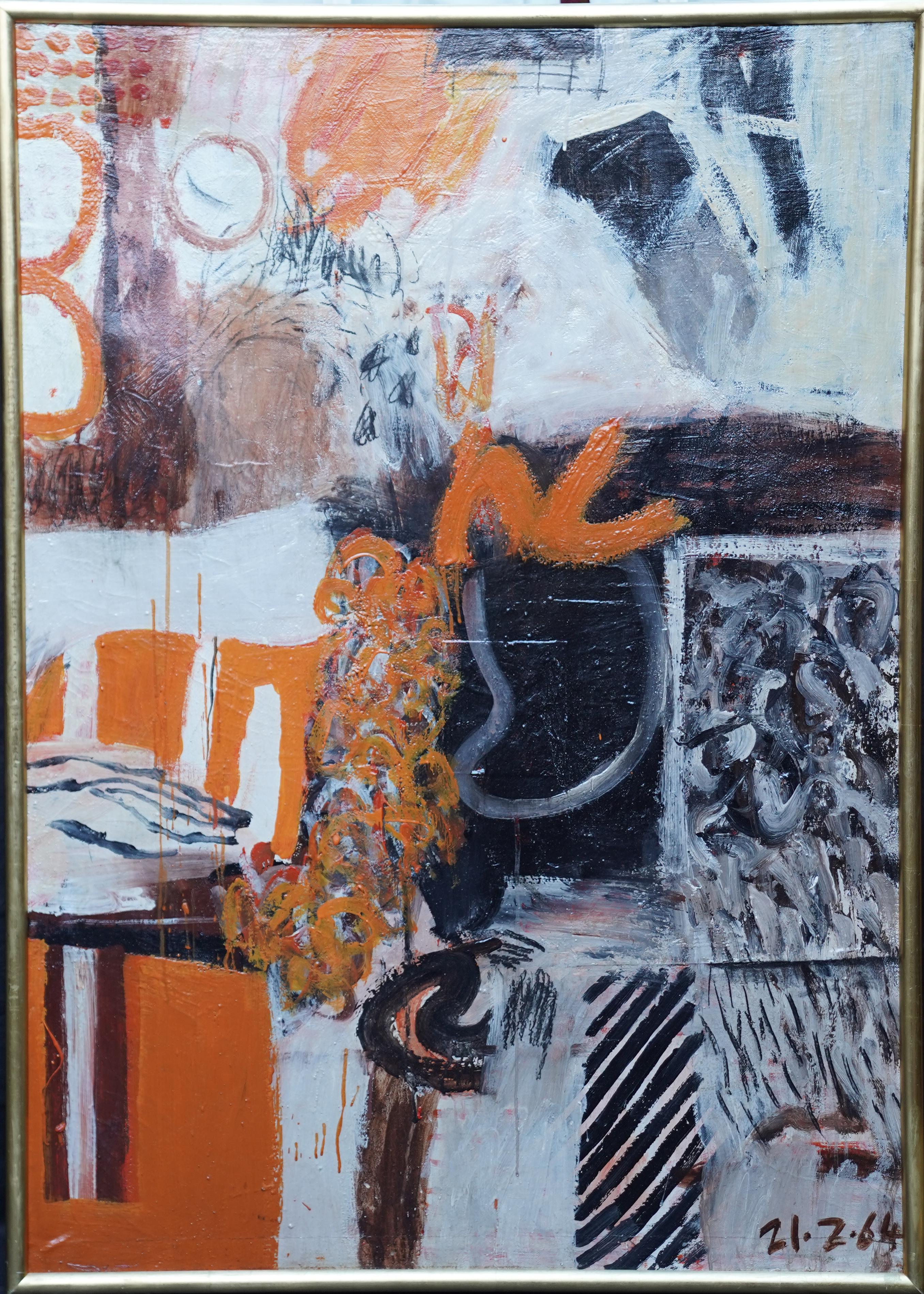 Jack Knox Abstract Painting – Abstraktes schottisches Ölgemälde des Abstrakten Expressionismus, ausgestellt 1965 