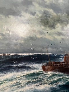 Catcher Boat Painting, Marine Art, Signed, 30x50 Inches, Coastal Whaling Scene
