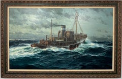 Catcher Boat Painting, Marine Art, Signed, 30x50 Inches, Coastal Whaling Scene