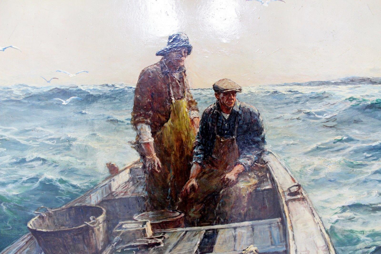 Mid Century Modern Gerahmter Widderboot Signiert Öl Signiert Jack Lorimer Grau 1950er 60er Jahre – Painting von Jack Lorimer Gray
