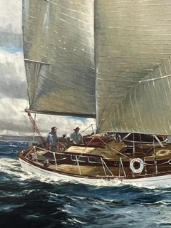 Sea Breeze Off Shore Breeze.  Famous Marine Artist.  Sailboat Coastal Scene.