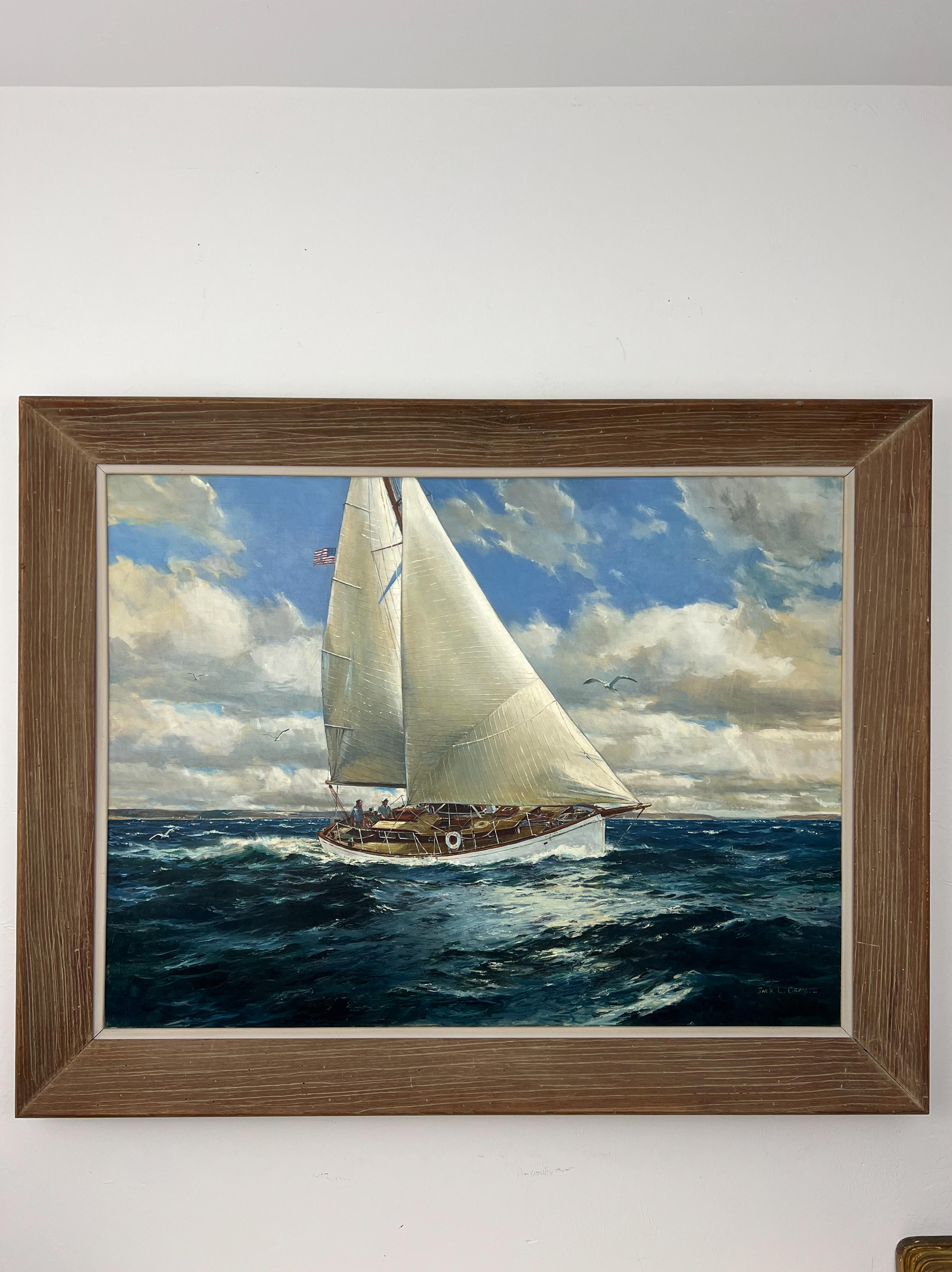 Brezza di mare Off Shore Breeze.  Famoso artista di Marin.  Scena costiera con barca a vela. in vendita 2