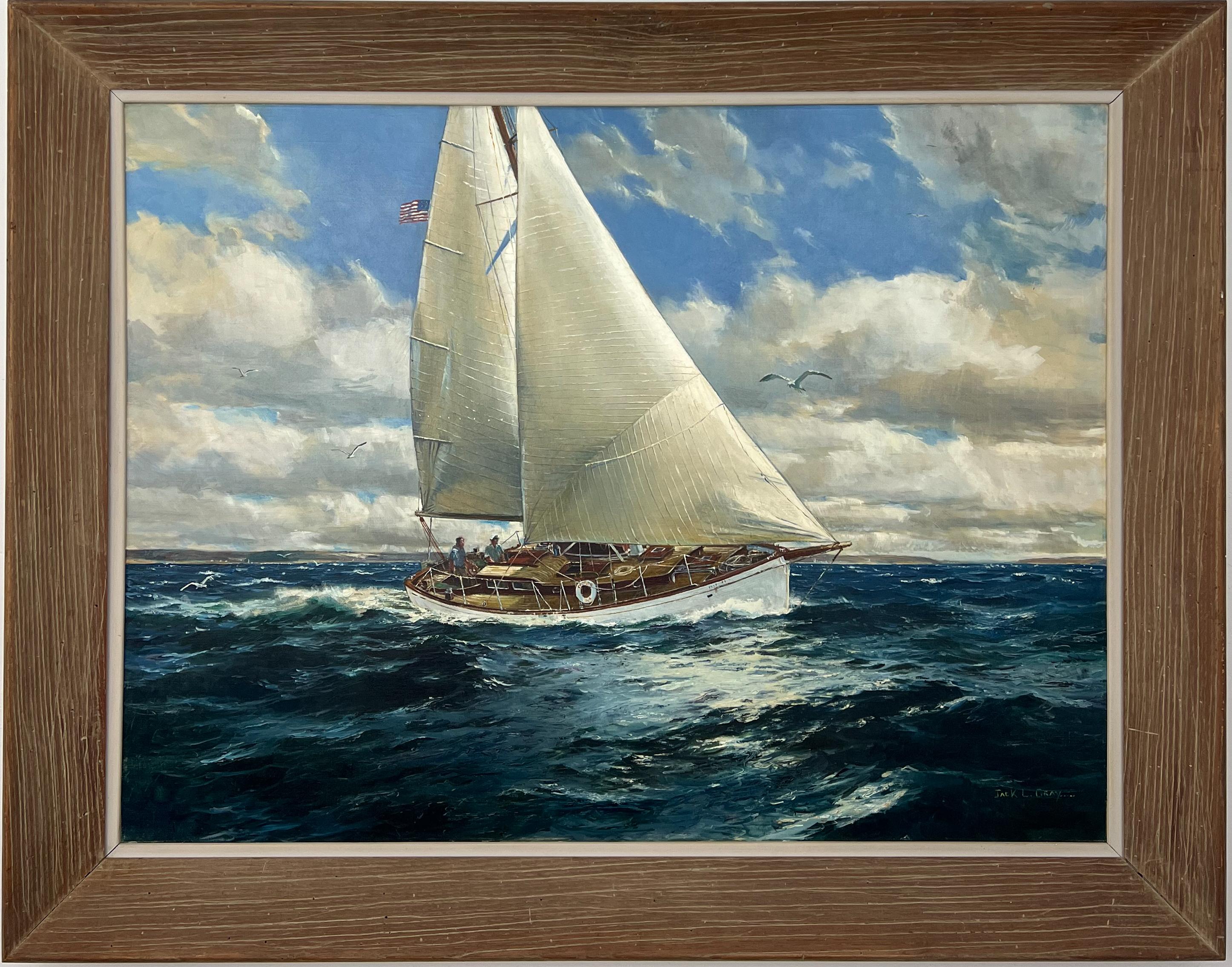 Brezza di mare Off Shore Breeze.  Famoso artista di Marin.  Scena costiera con barca a vela. in vendita 3