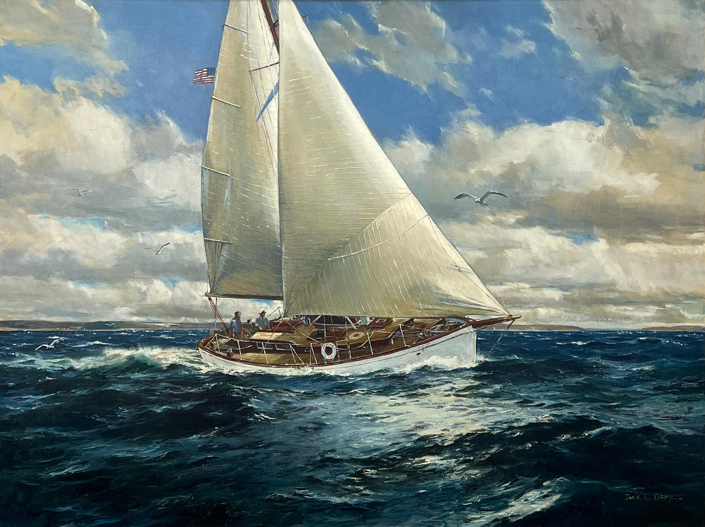 Brezza di mare Off Shore Breeze.  Famoso artista di Marin.  Scena costiera con barca a vela. in vendita 4