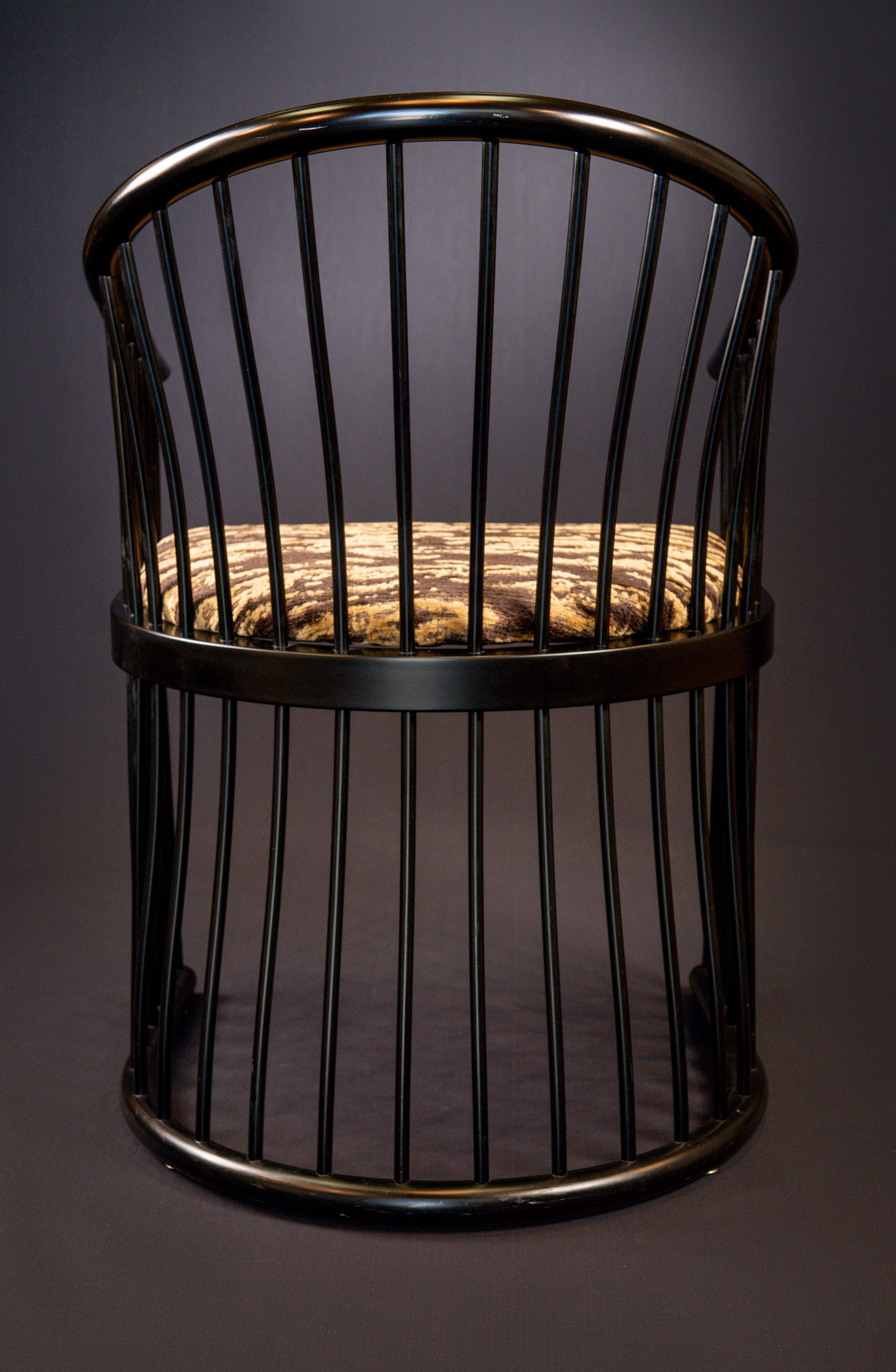 American Jack Lenor Larsen Black Lacquer Cage Armchairs, a pair For Sale