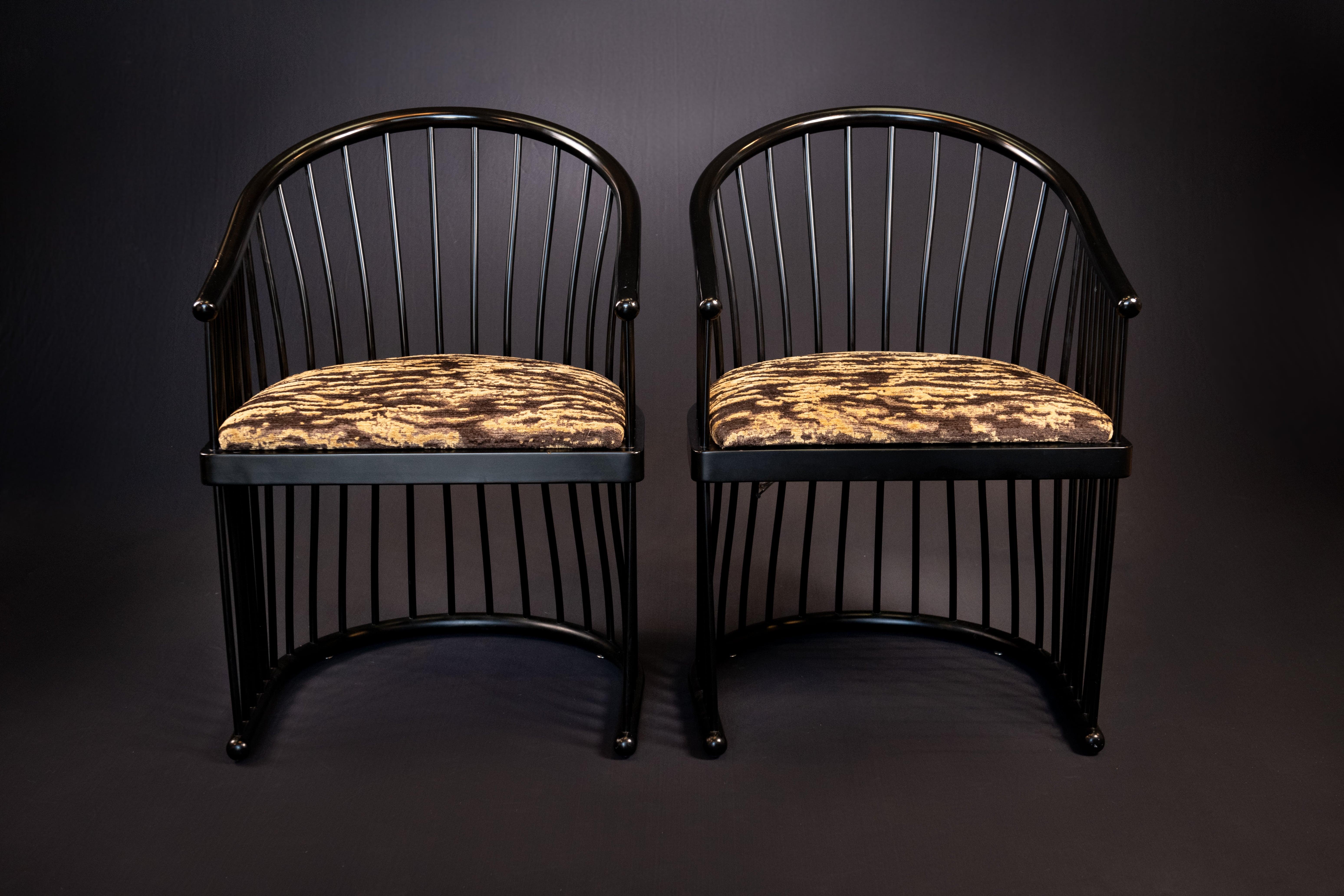 Lacquered Jack Lenor Larsen Black Lacquer Cage Armchairs, a pair For Sale