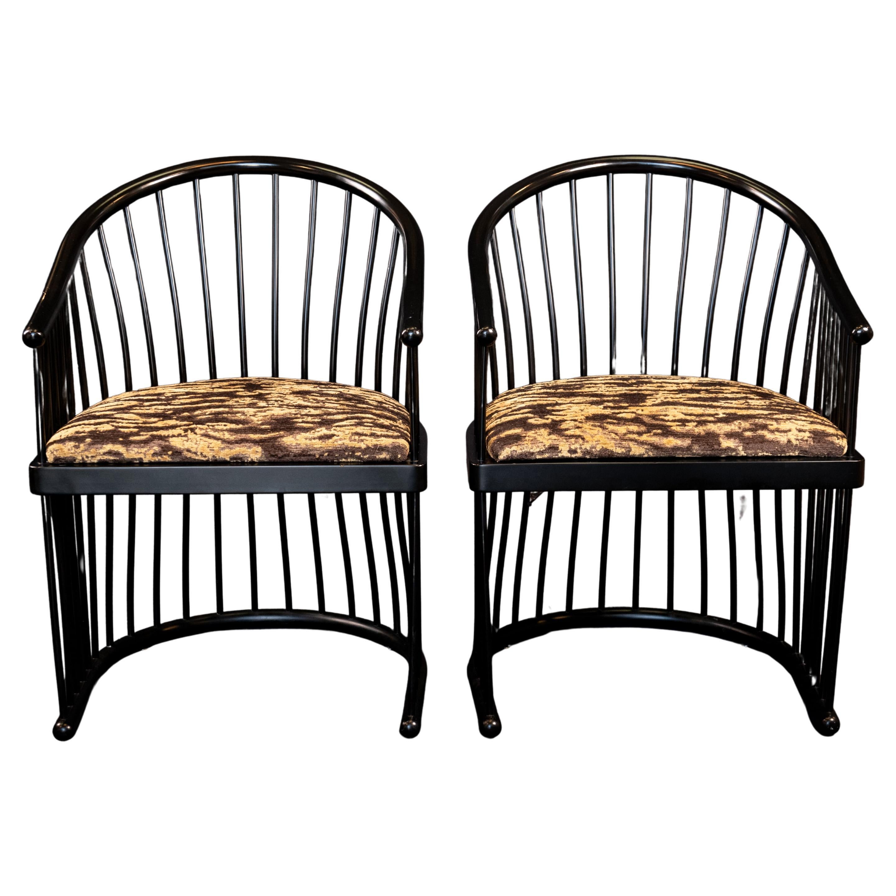 Jack Lenor Larsen Black Lacquer Cage Armchairs, a pair For Sale