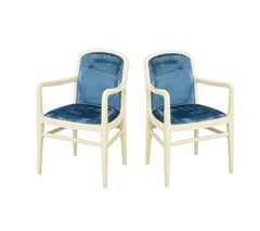 Jack Lenor Larsen Deco Revival Round Back Dining Chair Set, Blue Velvet, 1970s