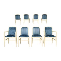 Jack Lenor Larsen Deco Revival Round Back Dining Chair Set, Blue Velvet, 1970s