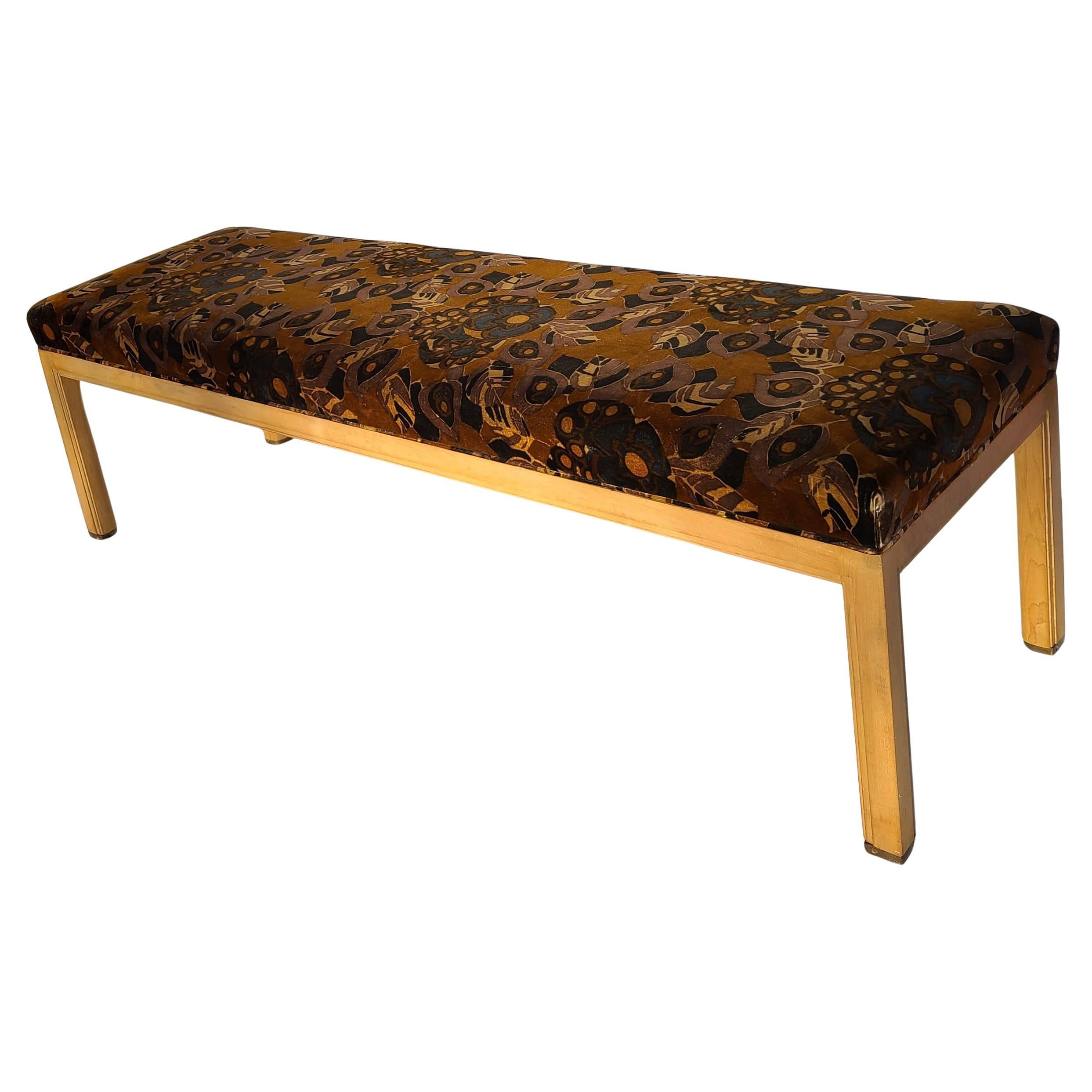 Please feel free to reach out for efficient shipping quote your zip.

Lovely Mid Century Bench made by Brower Furniture of Grand Rapids.
Appears to be a late 30's to mid-40's design with mid-60's 
Jack Lenor Larsen Pattern Velvet top.
