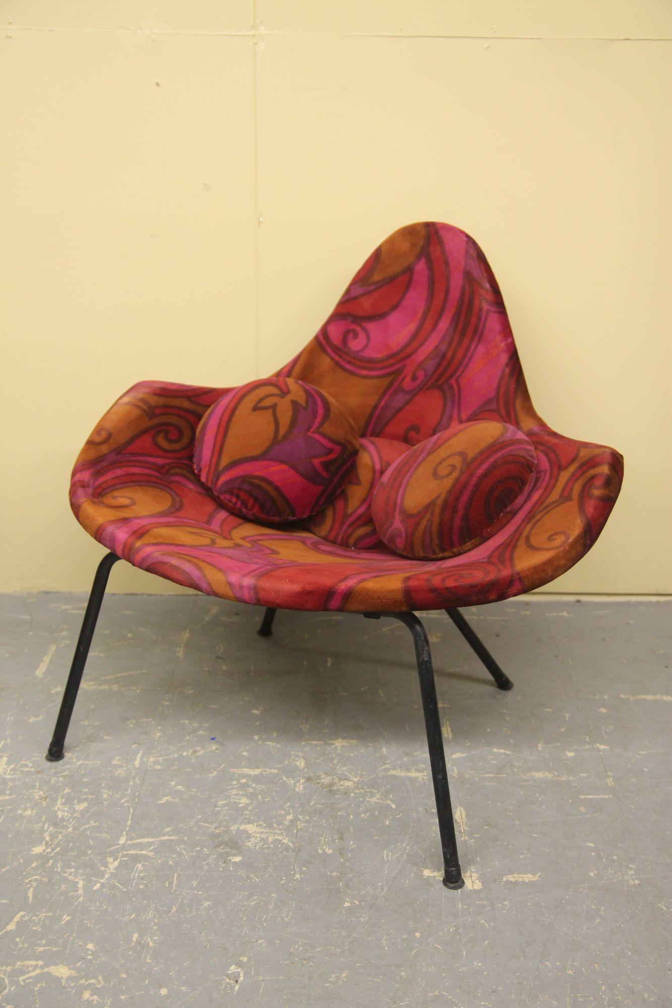 Steel Jack Lenor Larsen Fabric Covered Mid Century Lounge Chair For Sale