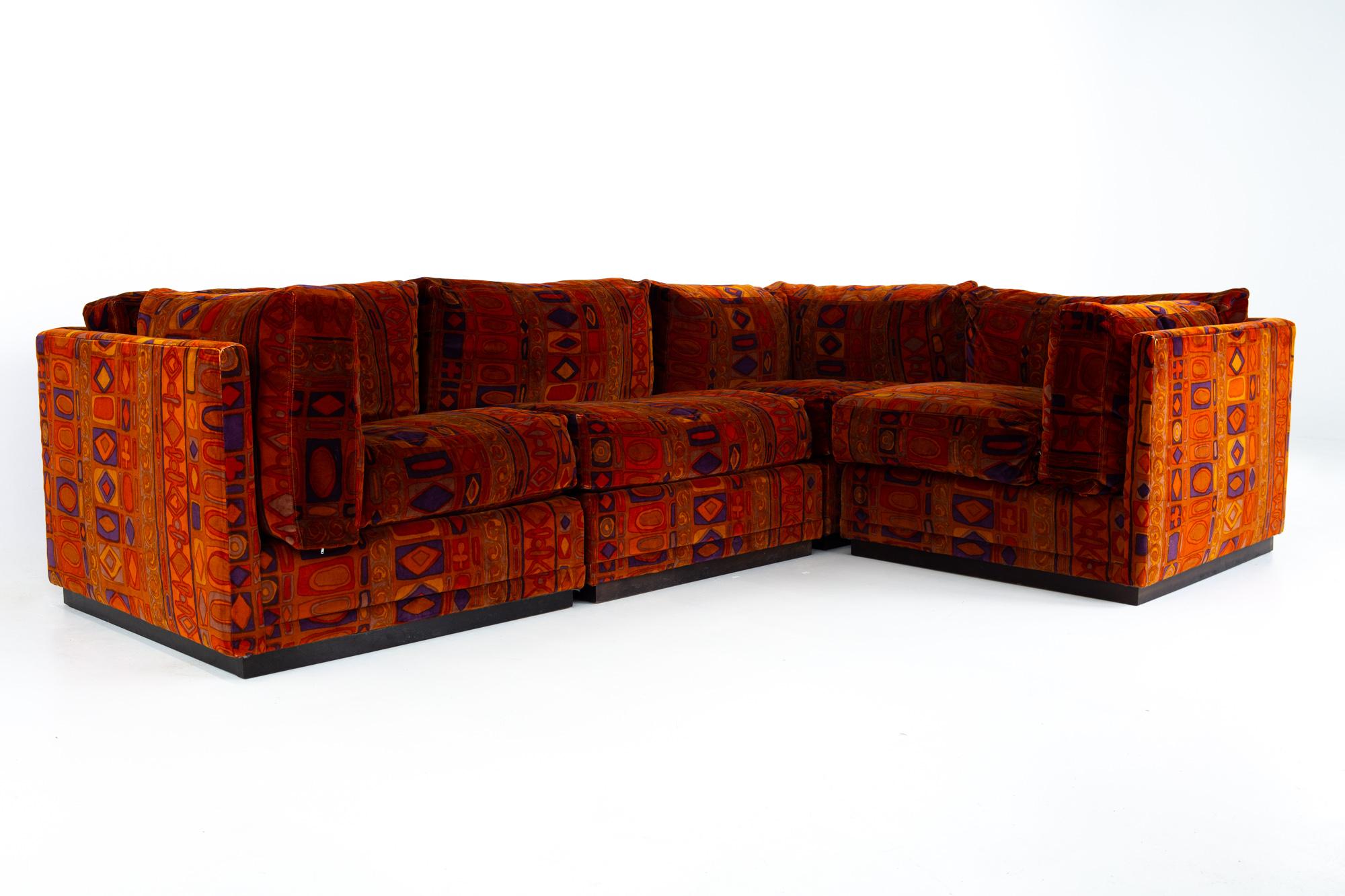 Jack Lenor Larsen for Directional mid century sectional sofa

Sofa measures: 106.75 wide x 72.25 deep x 25.75 high, with a seat height of 10.25 inches

All pieces of furniture can be had in what we call restored vintage condition. That means the