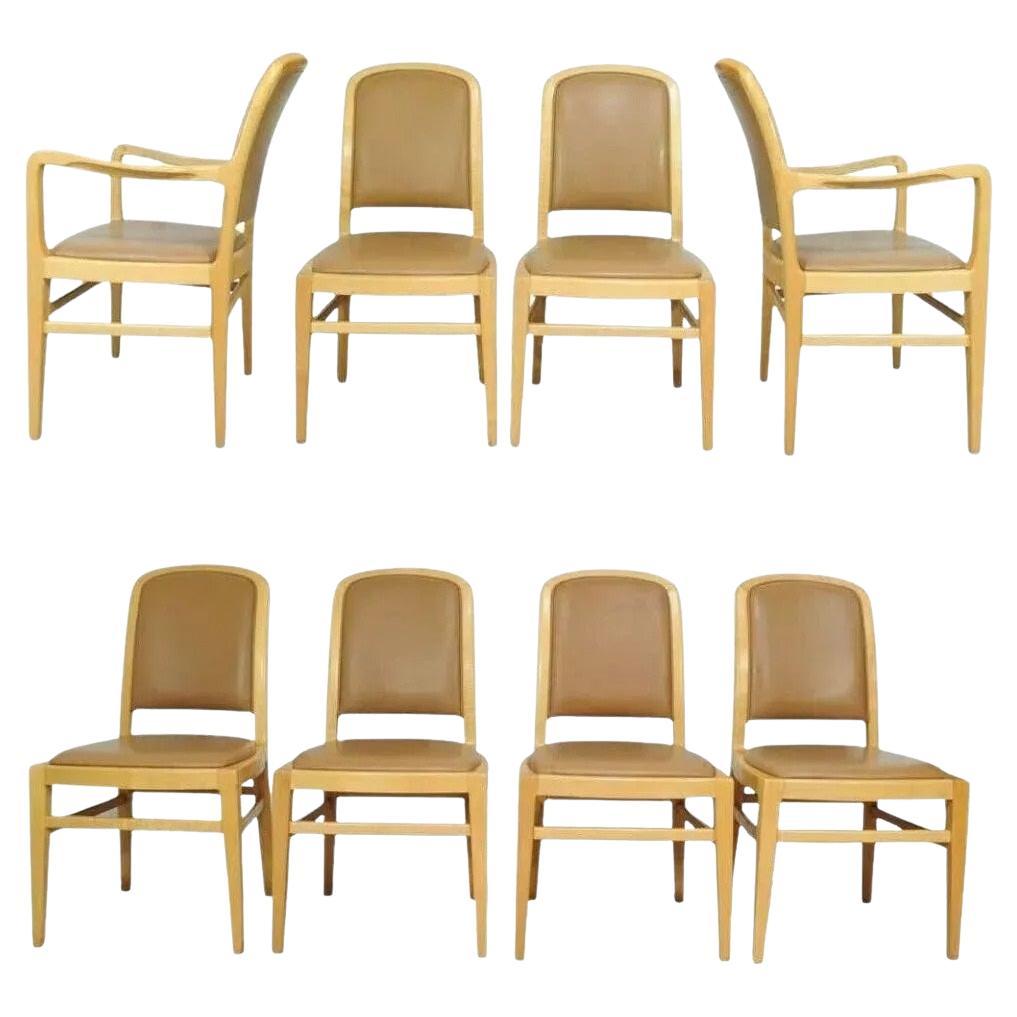 Jack Lenor Larsen Mid-Century Modern Maple and Leather Dining Chairs - Set of 8