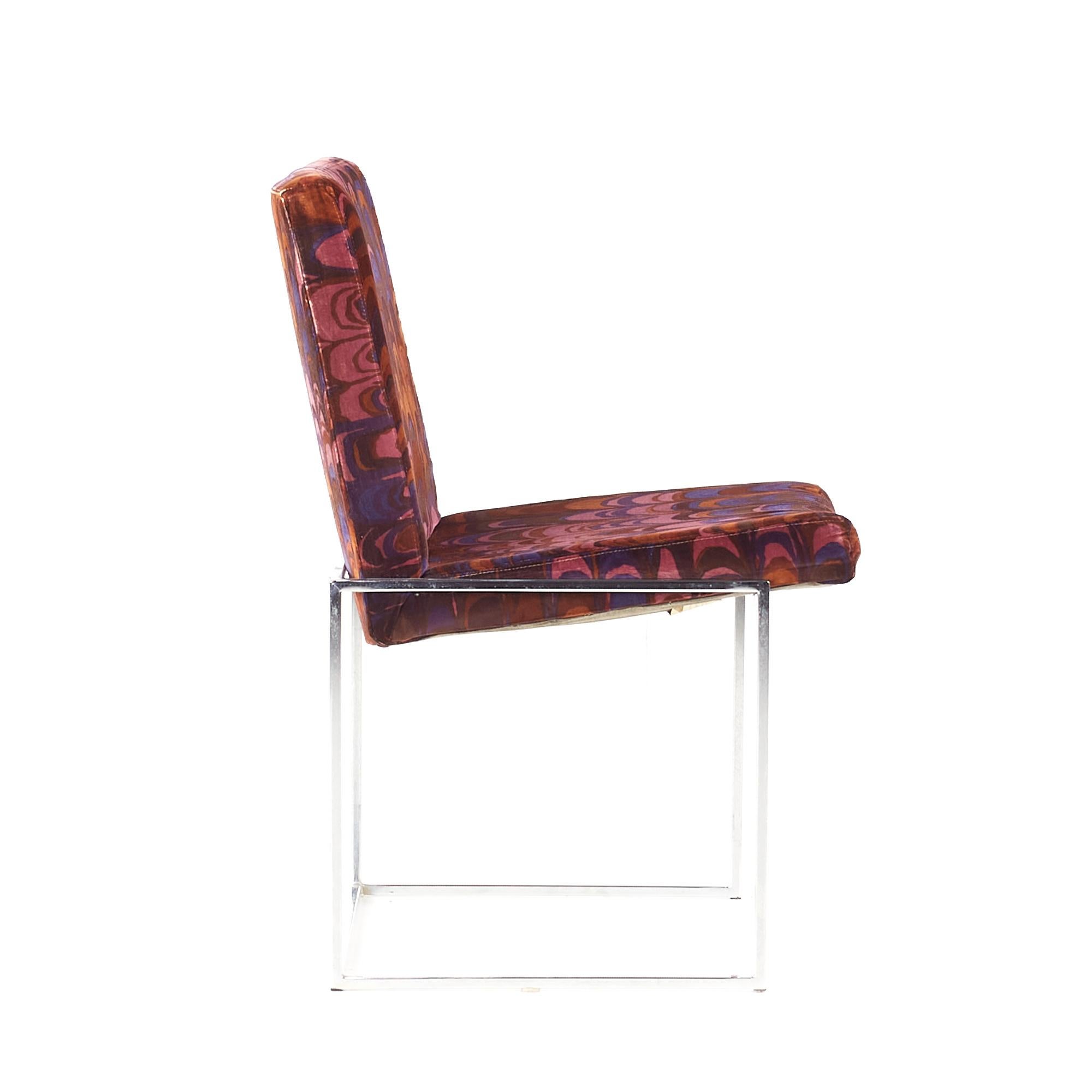 Upholstery Jack Lenor Larsen Mid Century Square Chrome Framed Dining Chairs, Set of 4 For Sale