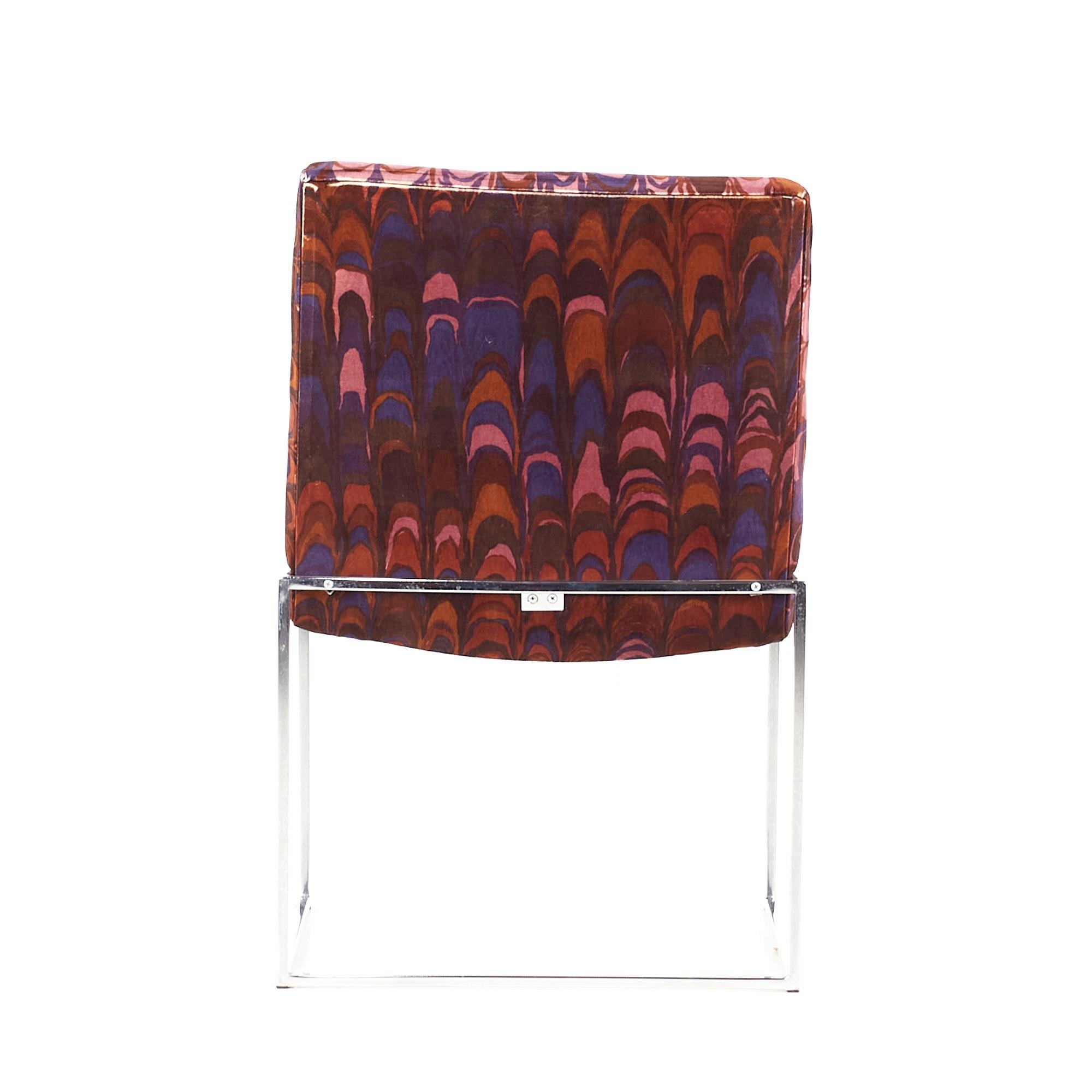Jack Lenor Larsen Mid Century Square Chrome Framed Dining Chairs, Set of 4 For Sale 1