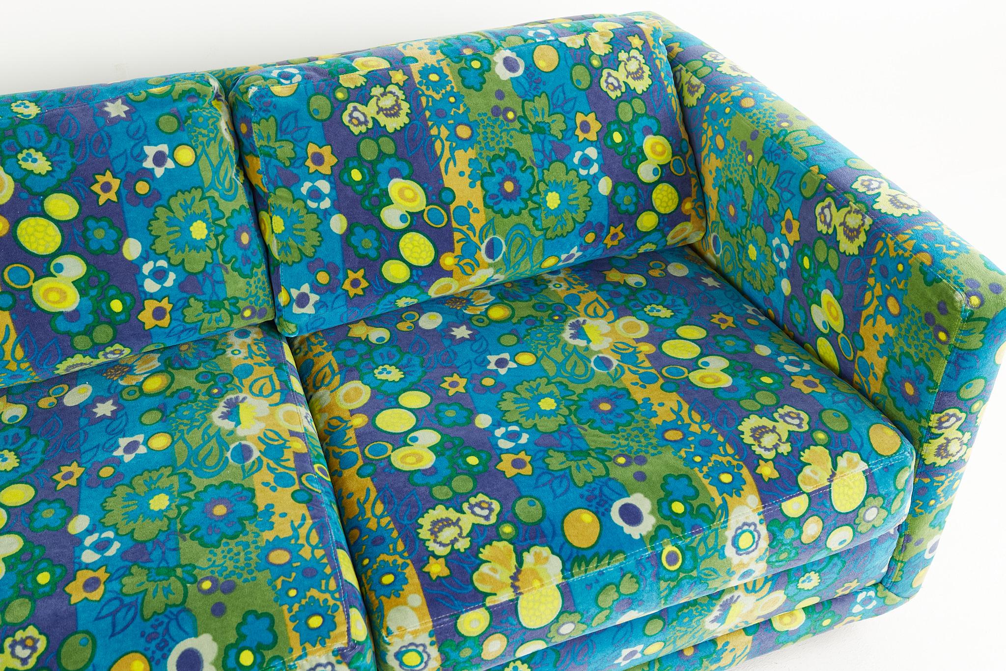 Jack Lenor Larsen Mid Century Turquoise Sofa 3
