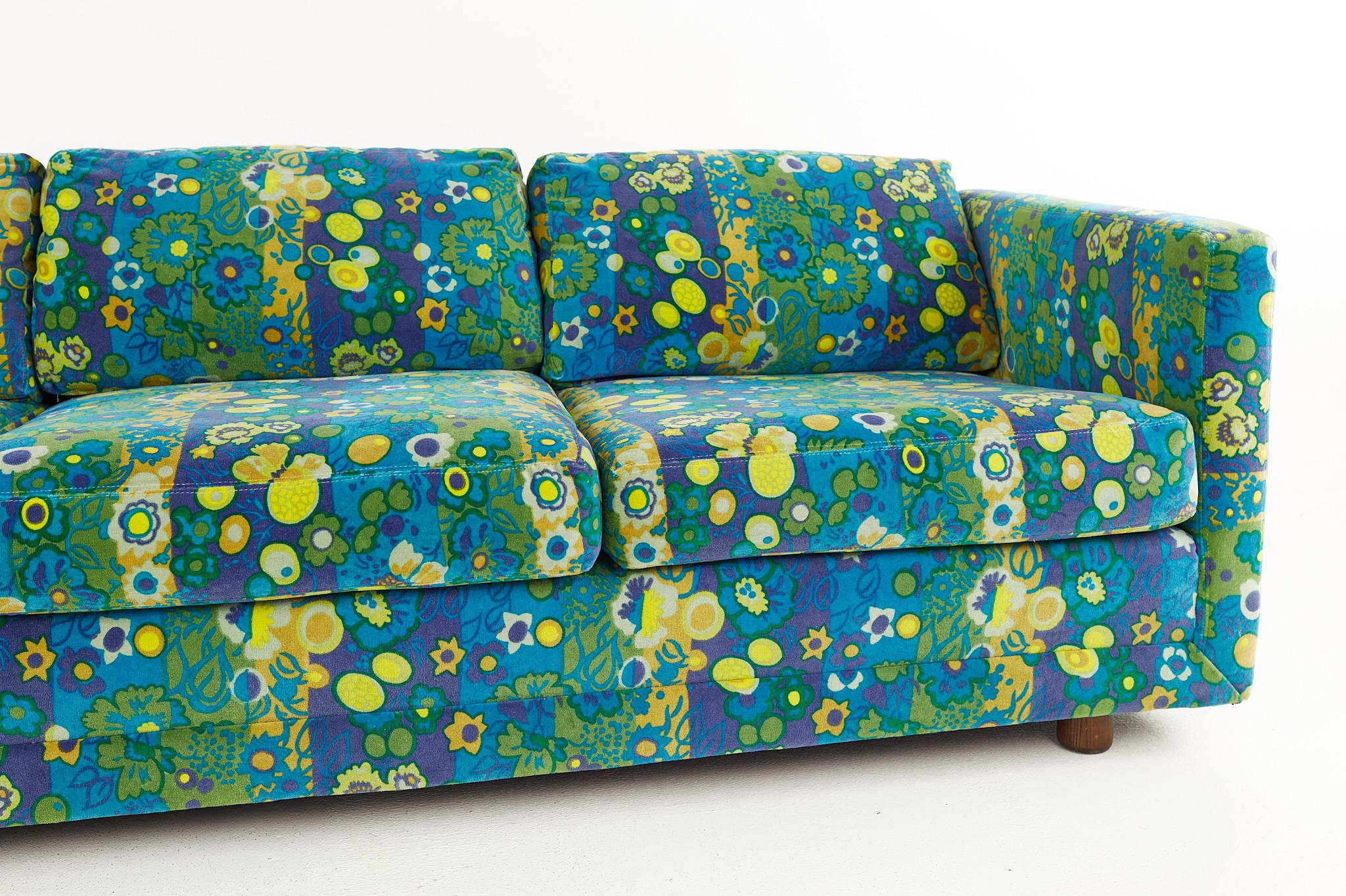 Upholstery Jack Lenor Larsen Mid Century Turquoise Sofa