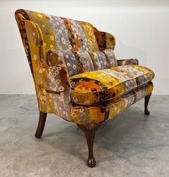 Jack Lenor Larsen ‘Primavera’ Velvet Wingback Settee or Loveseat