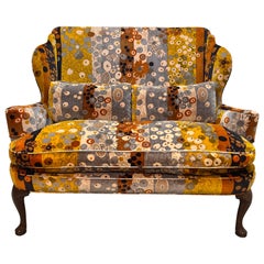 Jack Lenor Larsen ‘Primavera’ Velvet Wingback Settee or Loveseat