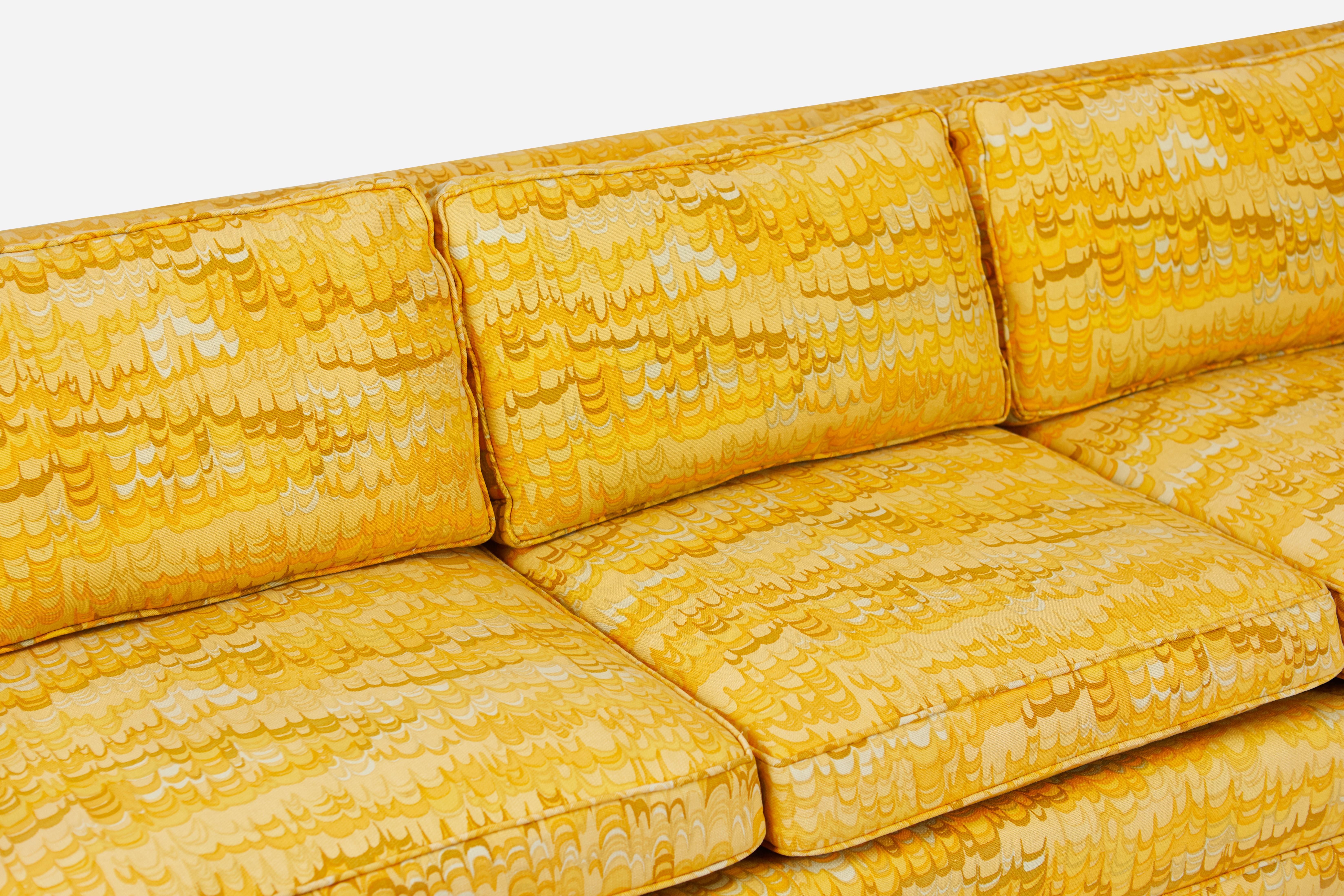 Mid-Century Modern Jack Lenor Larsen 5 Seat Sofa on Brass Legs